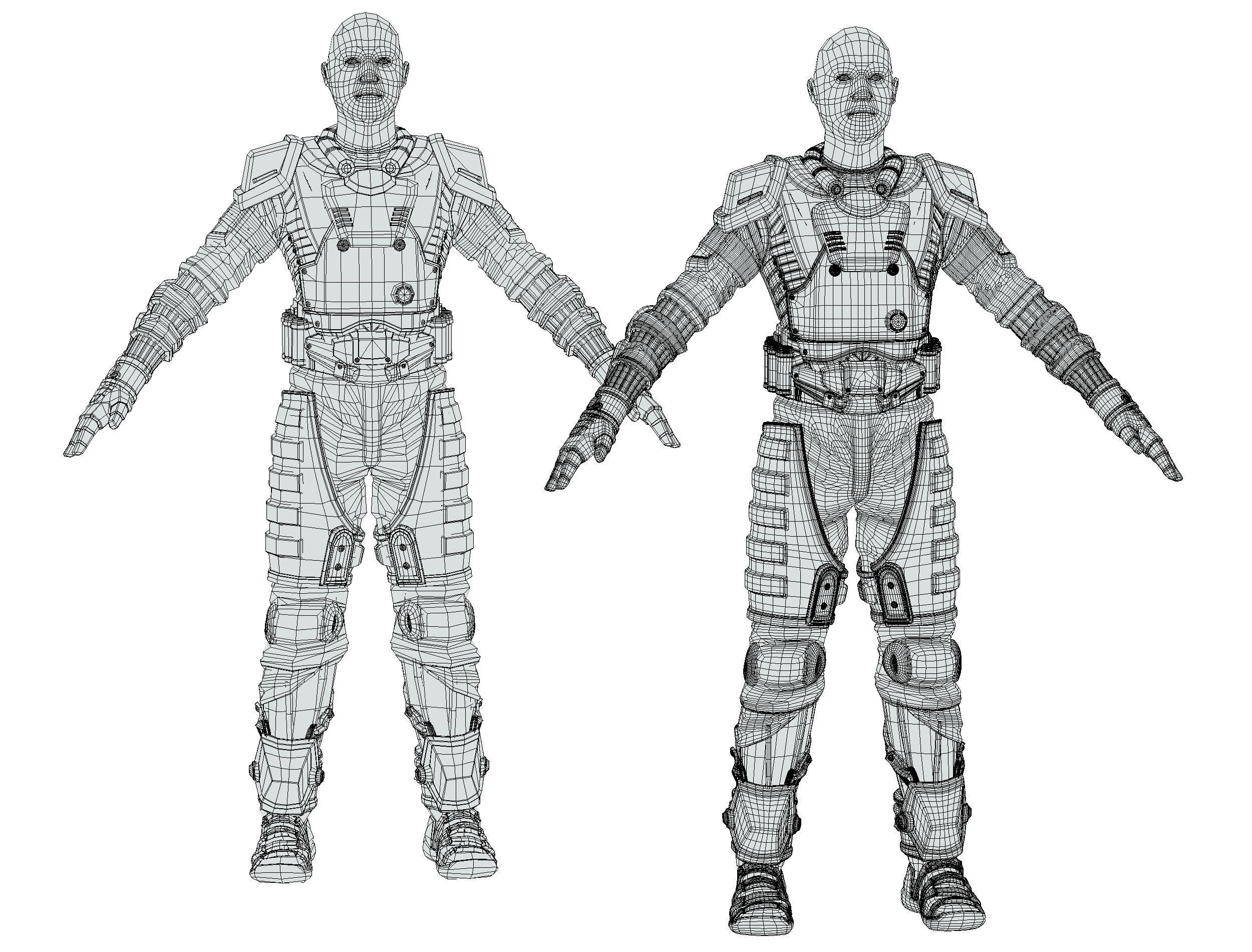 Subdivision 3D Men Military Costume Armor Future 3D Model Low-poly 3D model_19