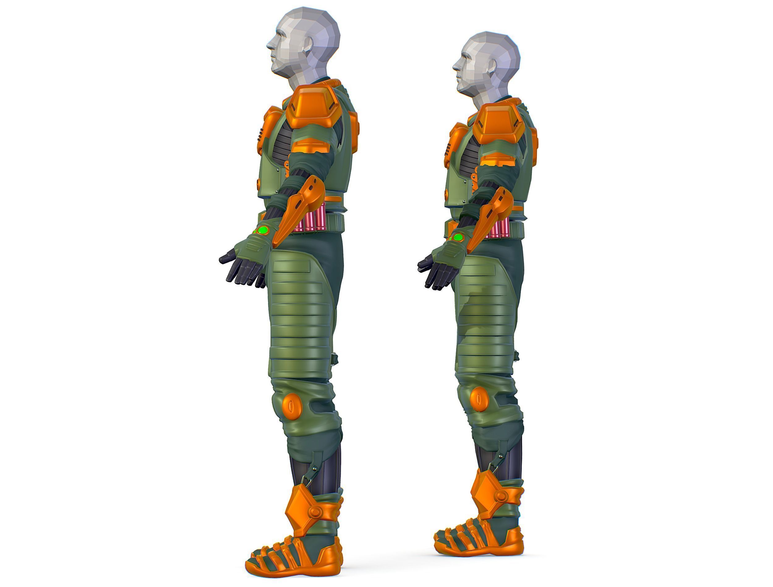 Subdivision 3D Men Military Costume Armor Future 3D Model Low-poly 3D model_10