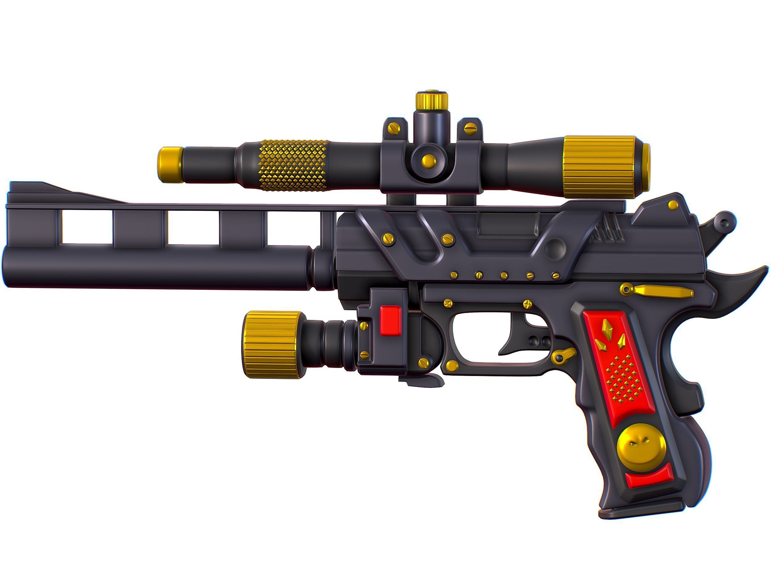 High Poly Pistol Revolver Telescopic Sight Low-poly 3D model_9