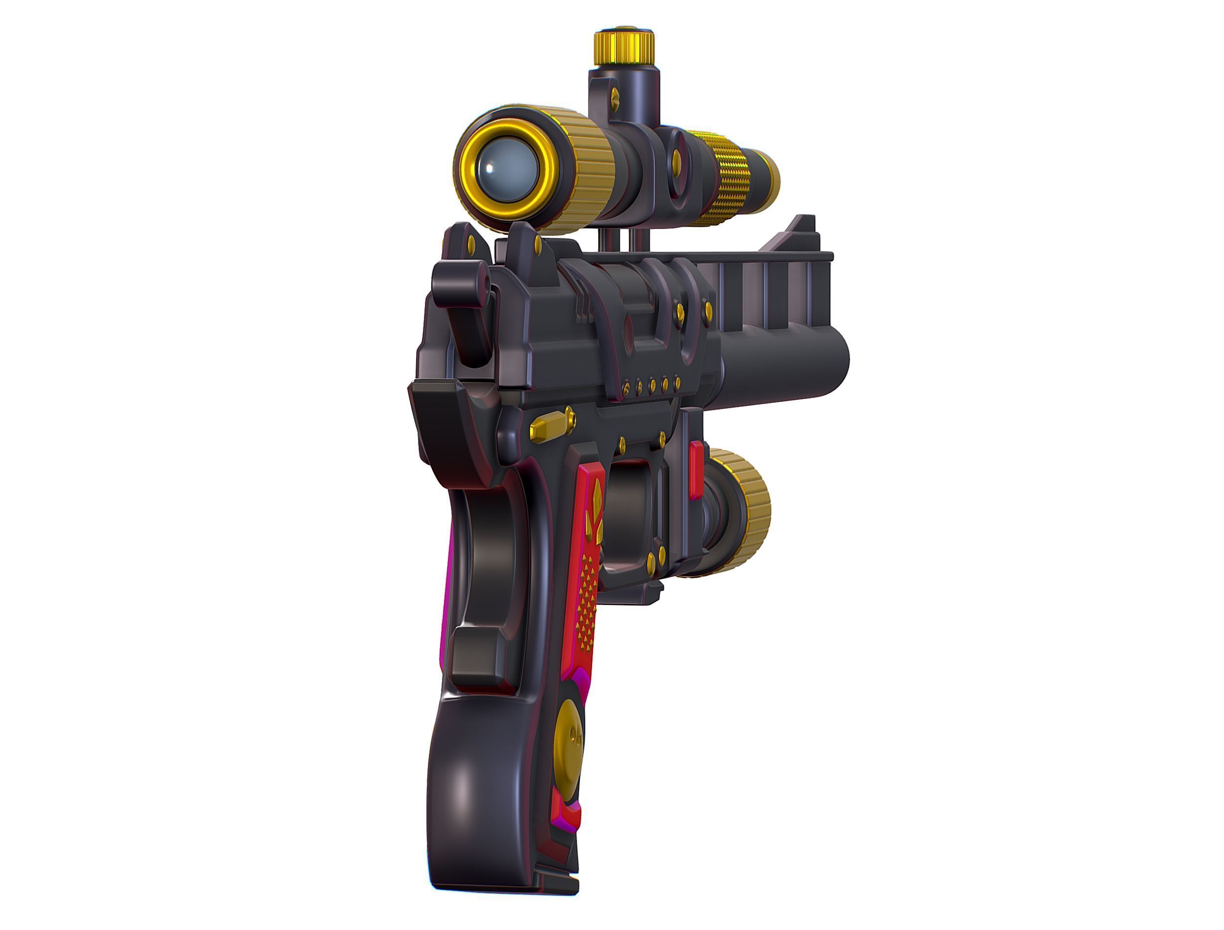 High Poly Pistol Revolver Telescopic Sight Low-poly 3D model_14