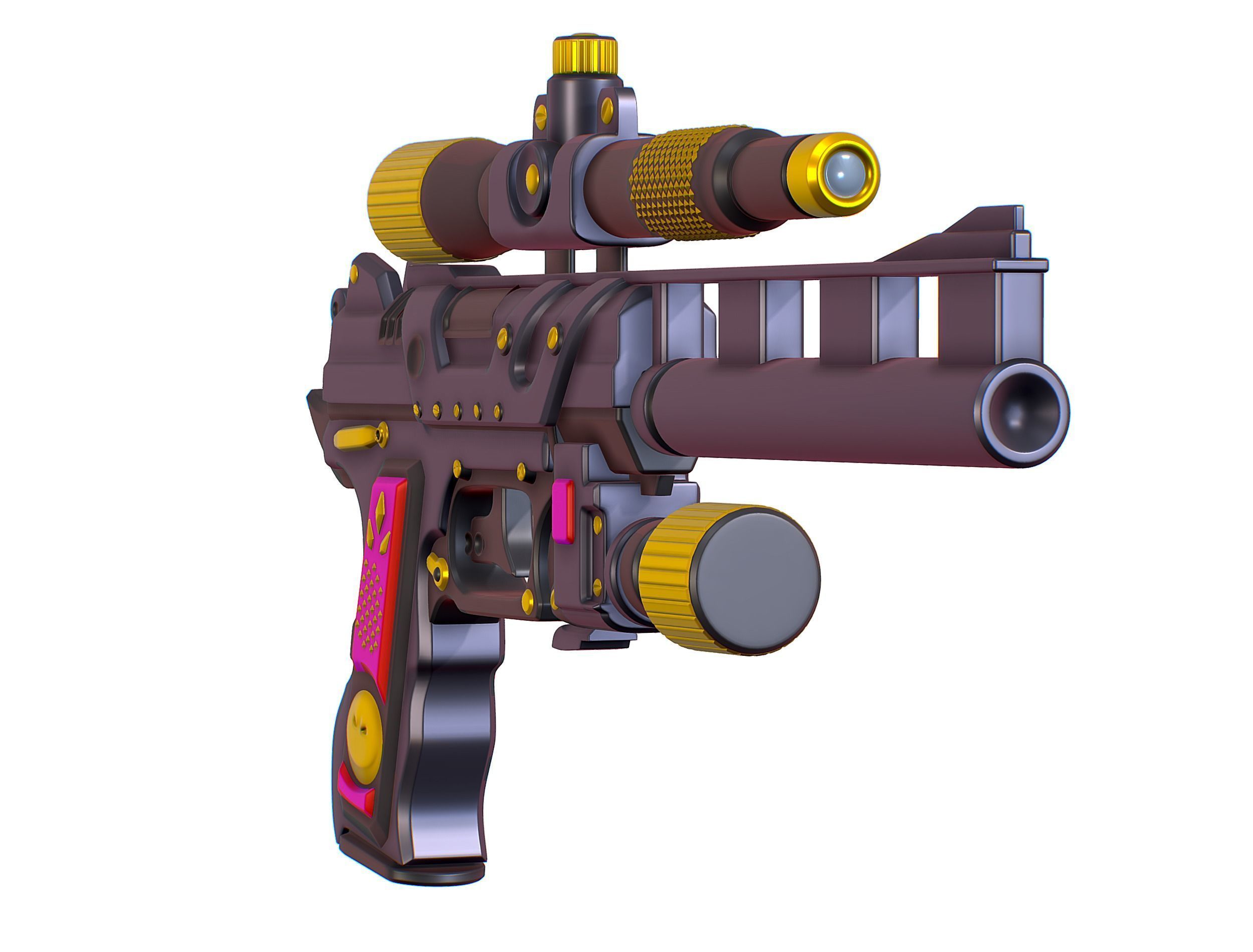 High Poly Pistol Revolver Telescopic Sight Low-poly 3D model_2