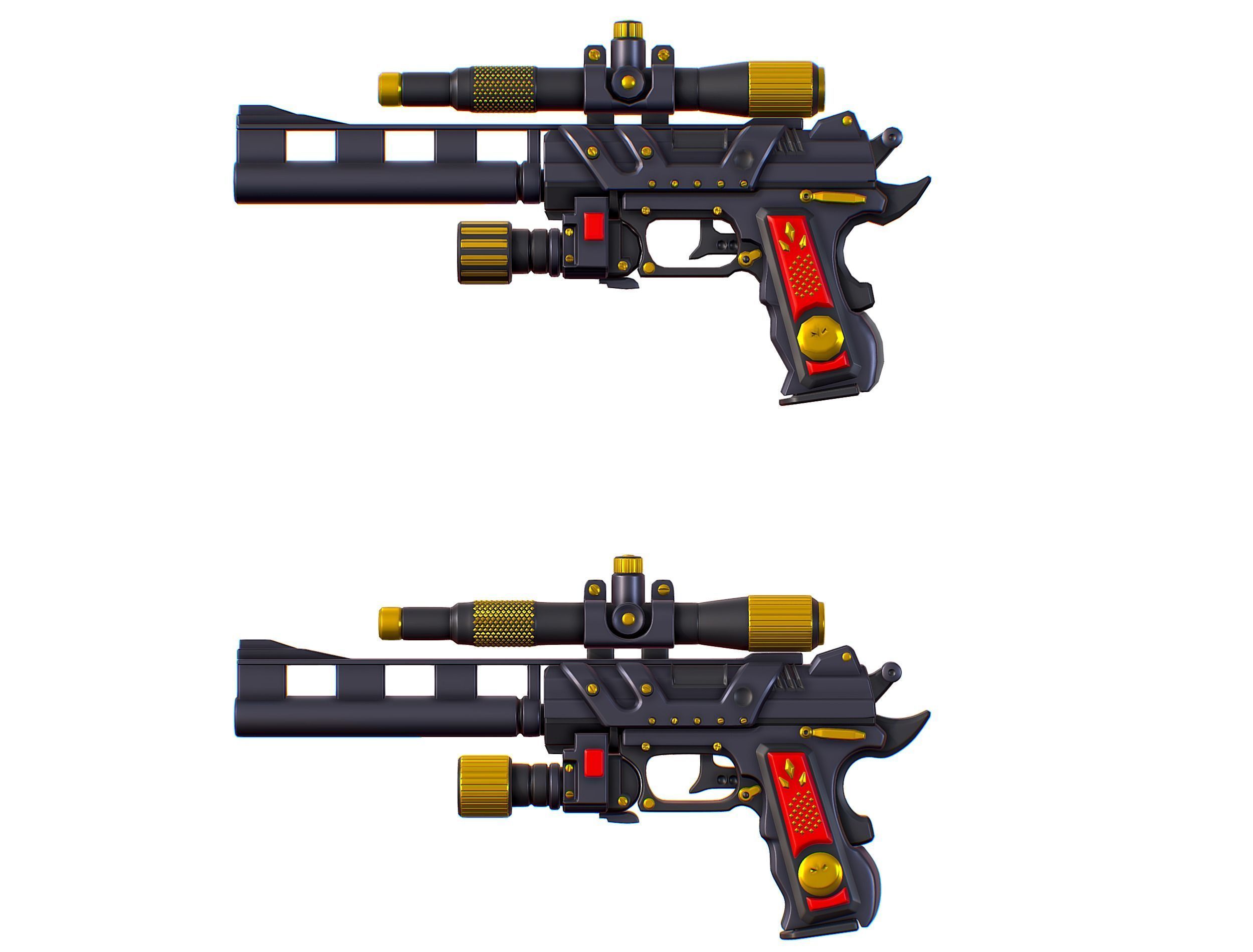 High Poly Pistol Revolver Telescopic Sight Low-poly 3D model_21