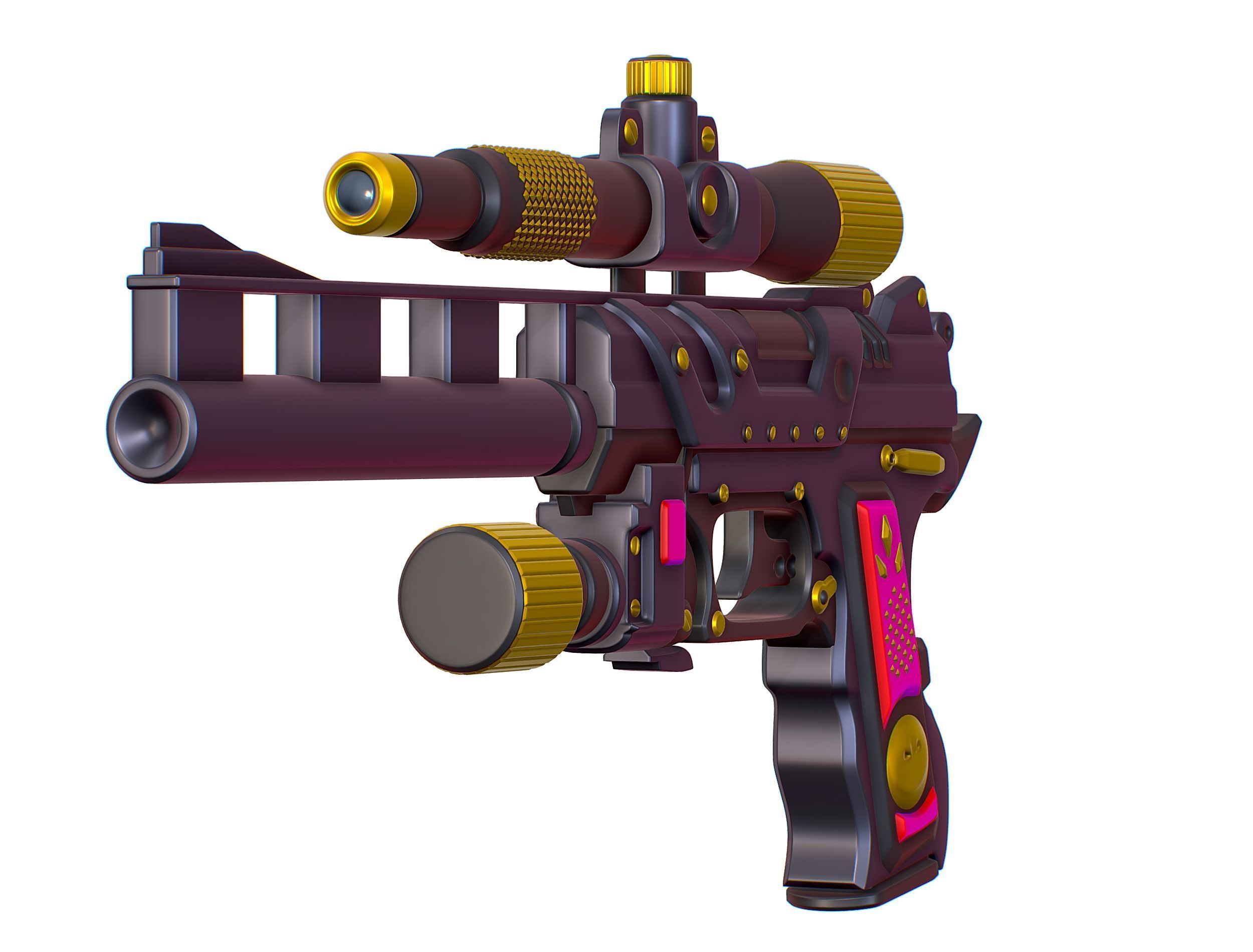 High Poly Pistol Revolver Telescopic Sight Low-poly 3D model_6