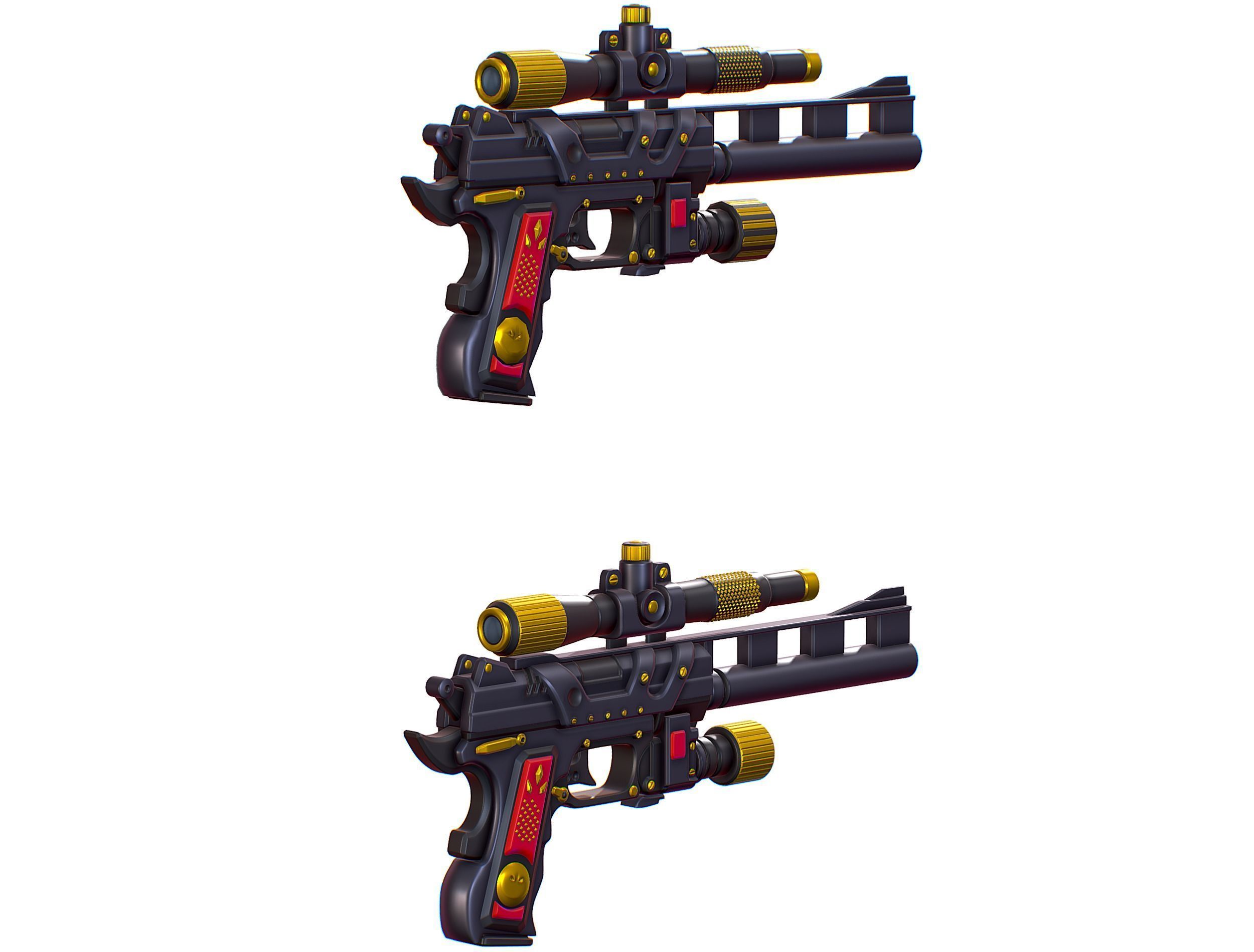 High Poly Pistol Revolver Telescopic Sight Low-poly 3D model_24