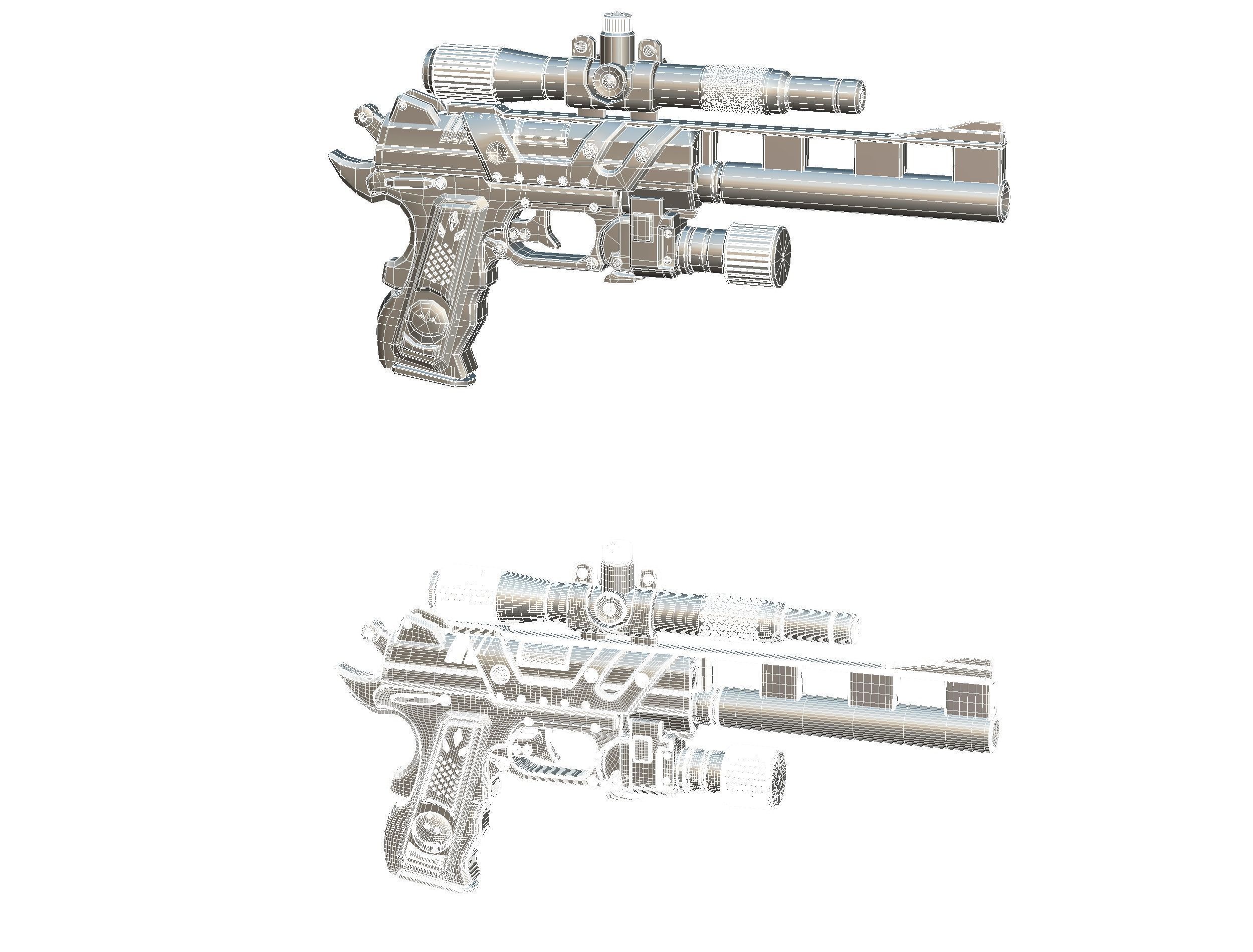 High Poly Pistol Revolver Telescopic Sight Low-poly 3D model_26