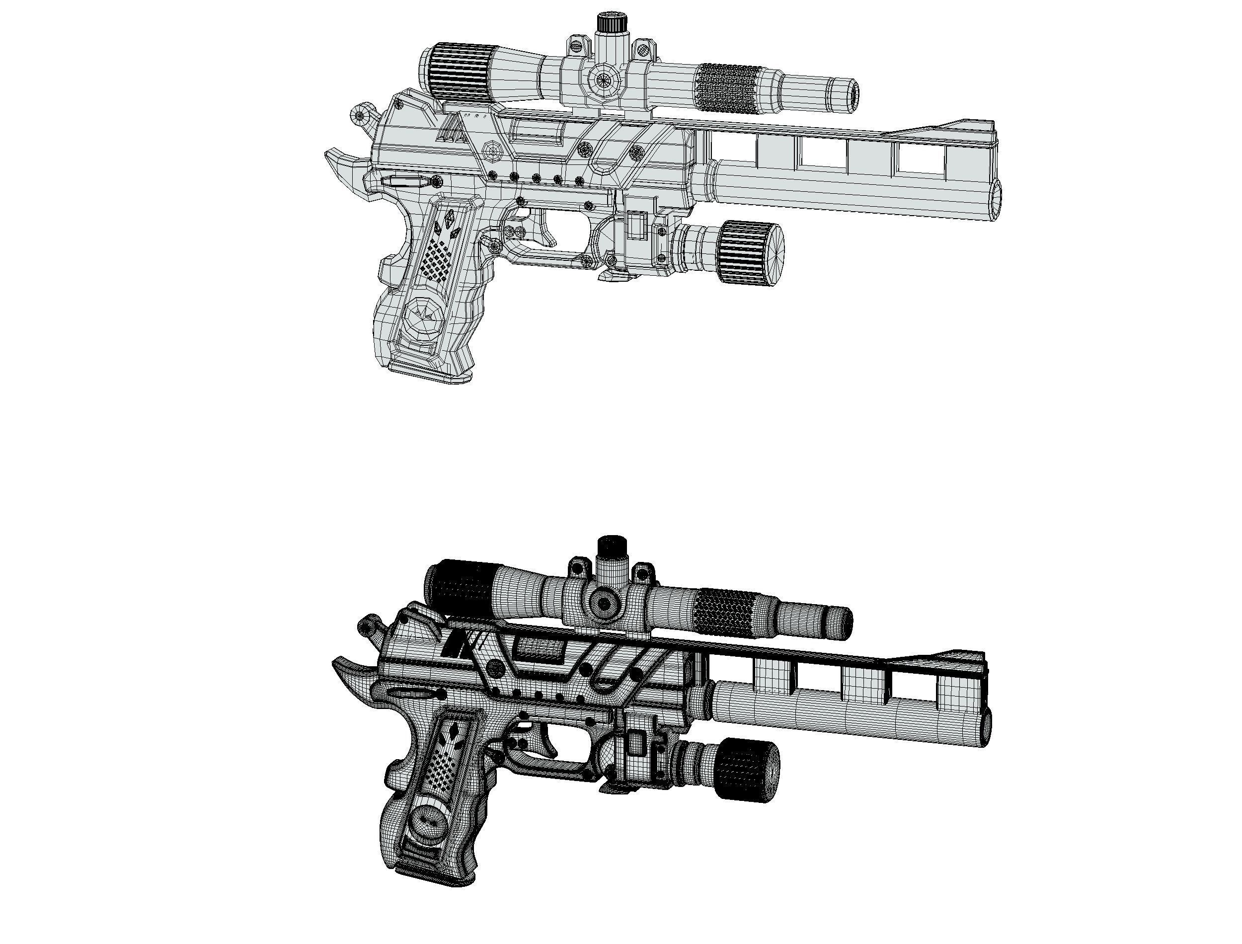 High Poly Pistol Revolver Telescopic Sight Low-poly 3D model_28