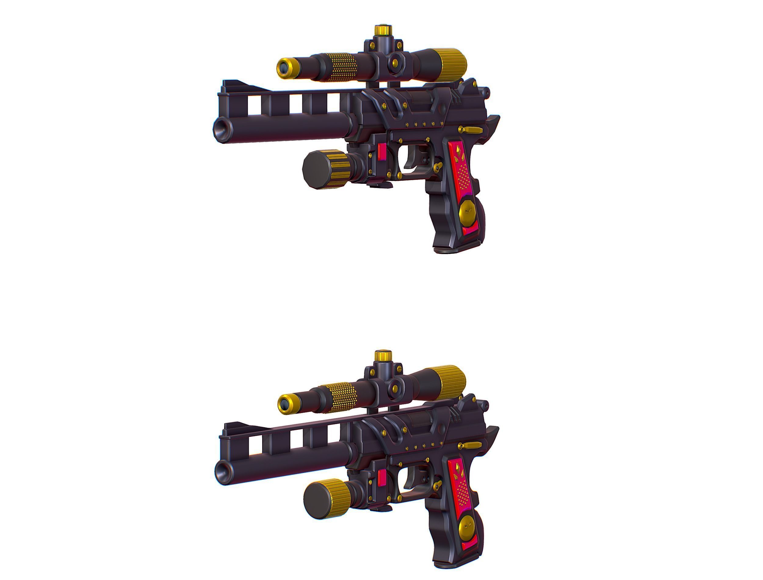 High Poly Pistol Revolver Telescopic Sight Low-poly 3D model_20