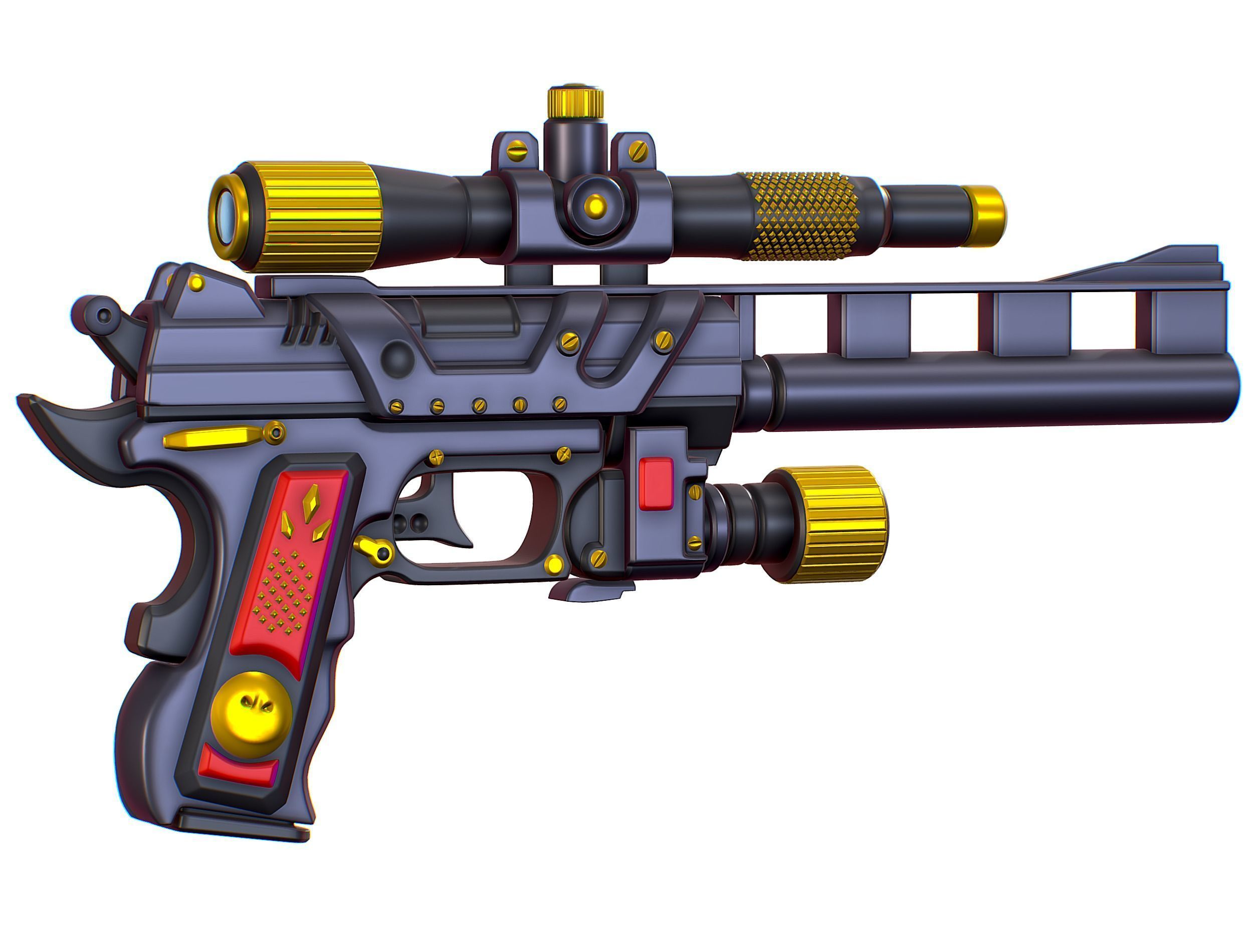 High Poly Pistol Revolver Telescopic Sight Low-poly 3D model_16