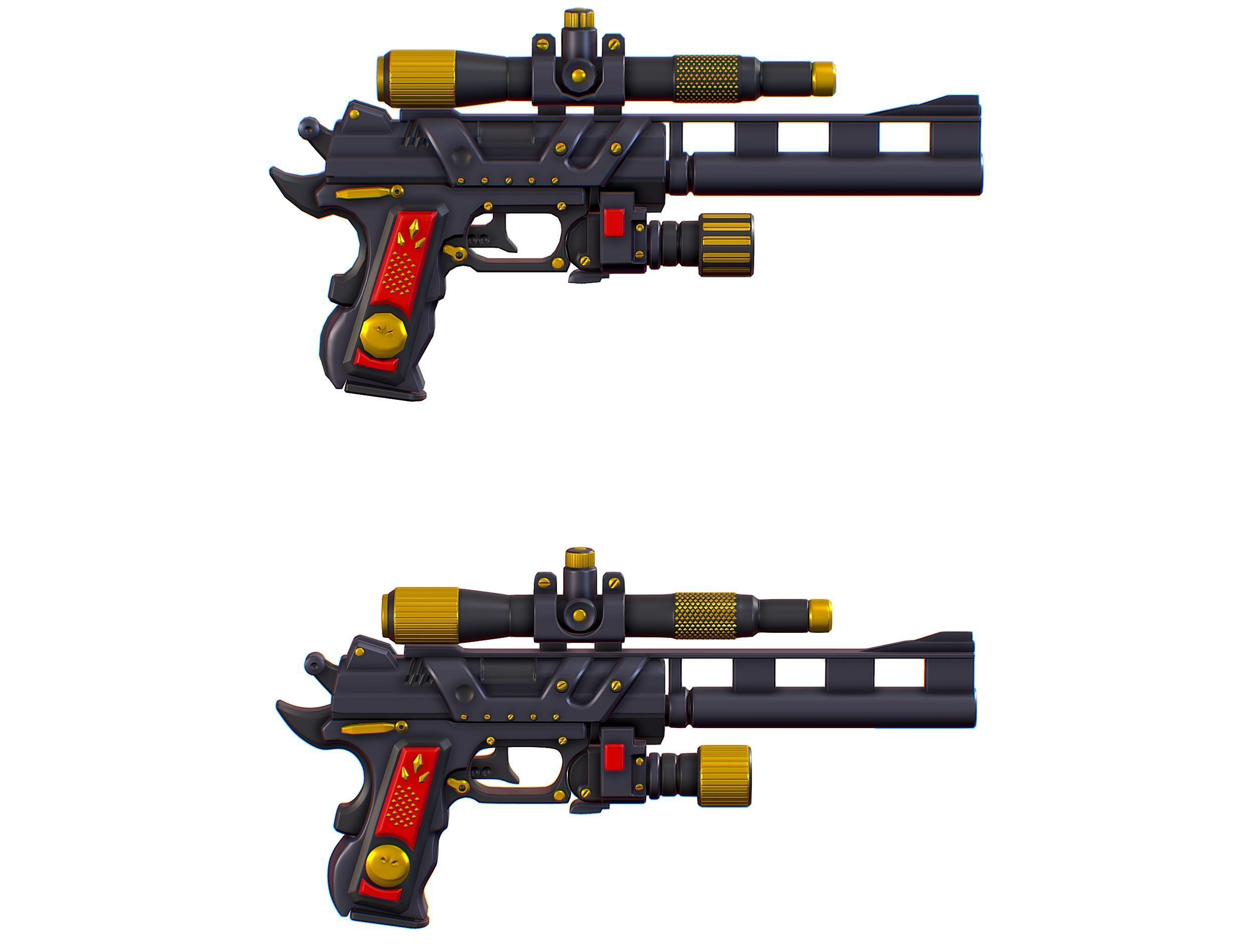 High Poly Pistol Revolver Telescopic Sight Low-poly 3D model_17