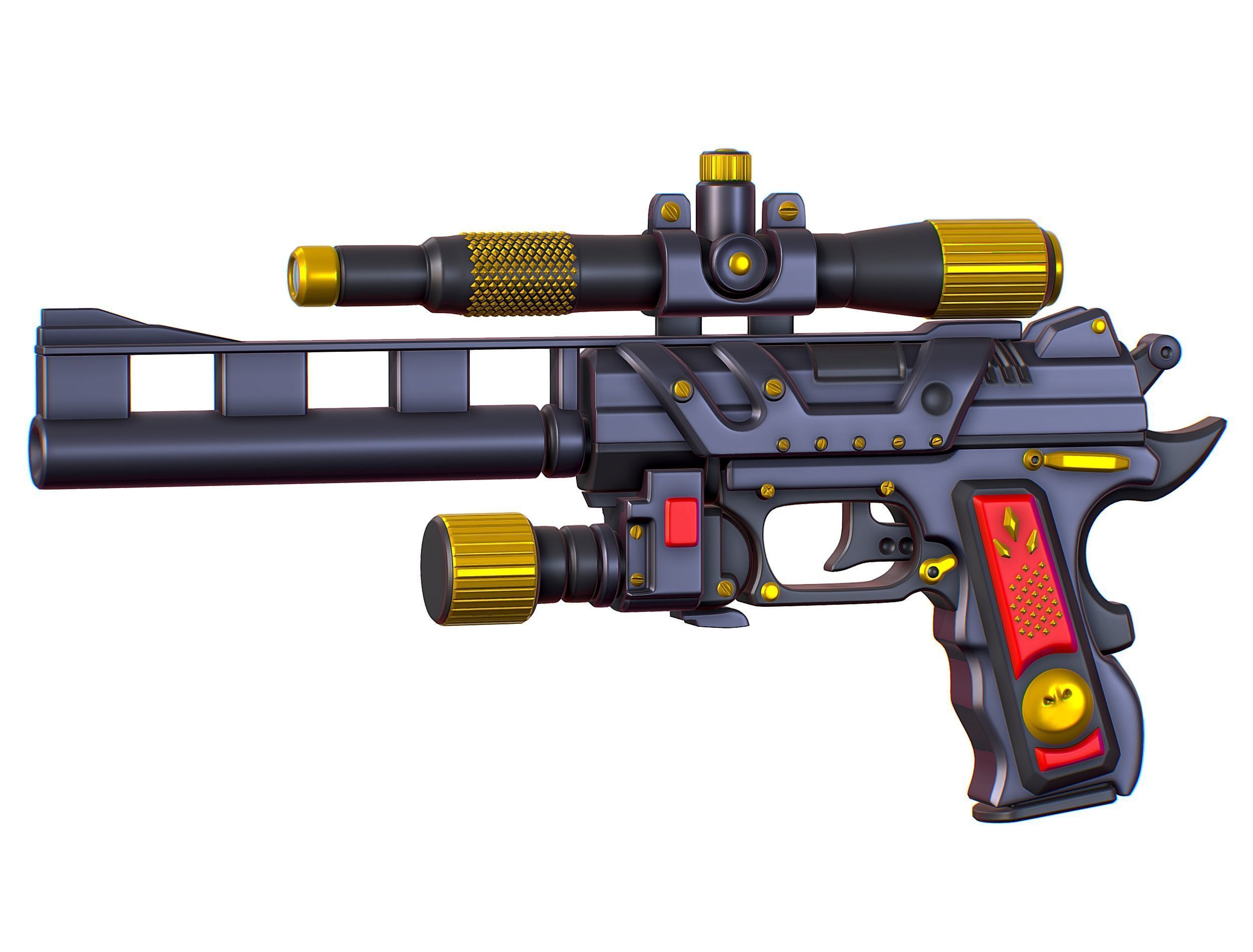 High Poly Pistol Revolver Telescopic Sight Low-poly 3D model_8