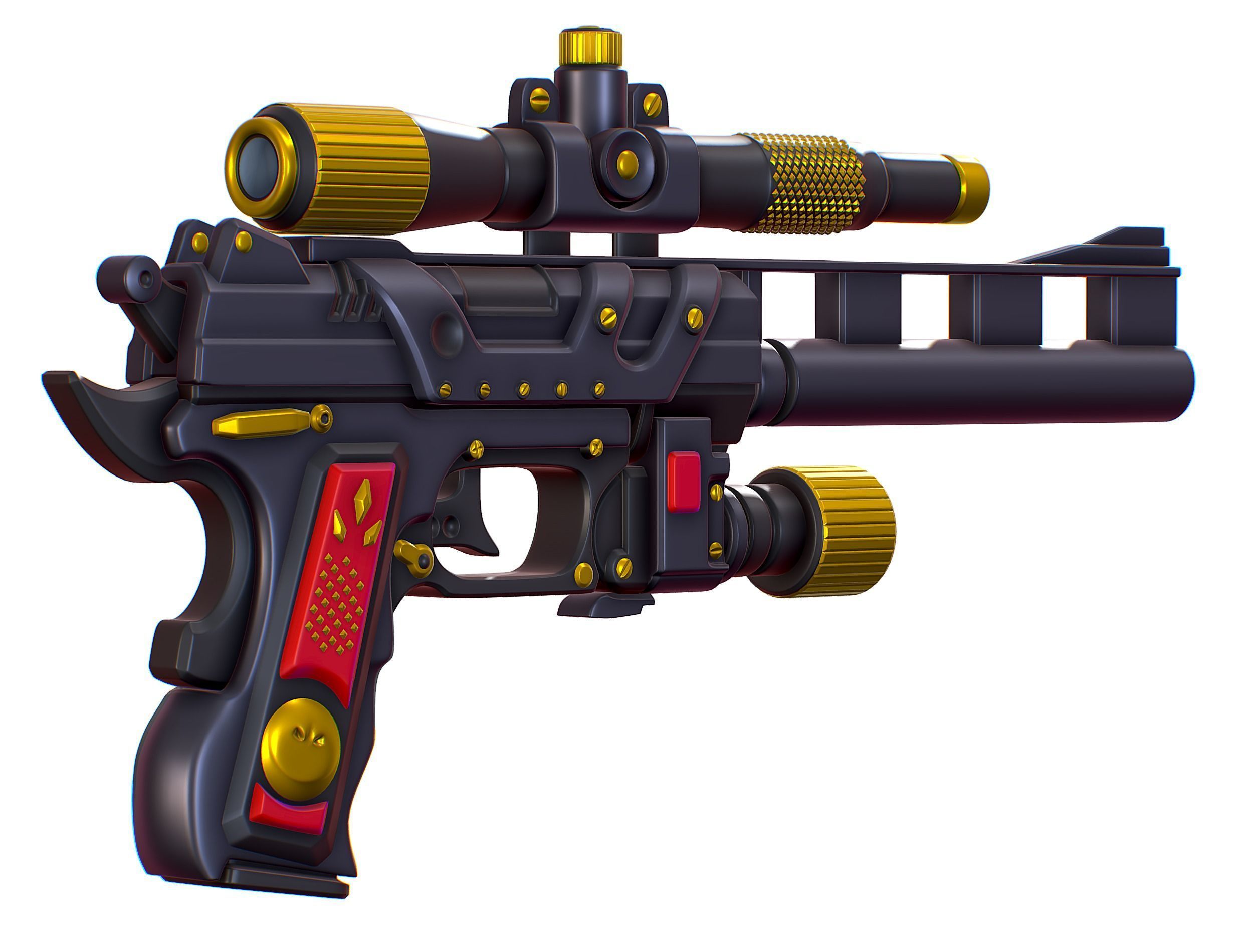 High Poly Pistol Revolver Telescopic Sight Low-poly 3D model_15