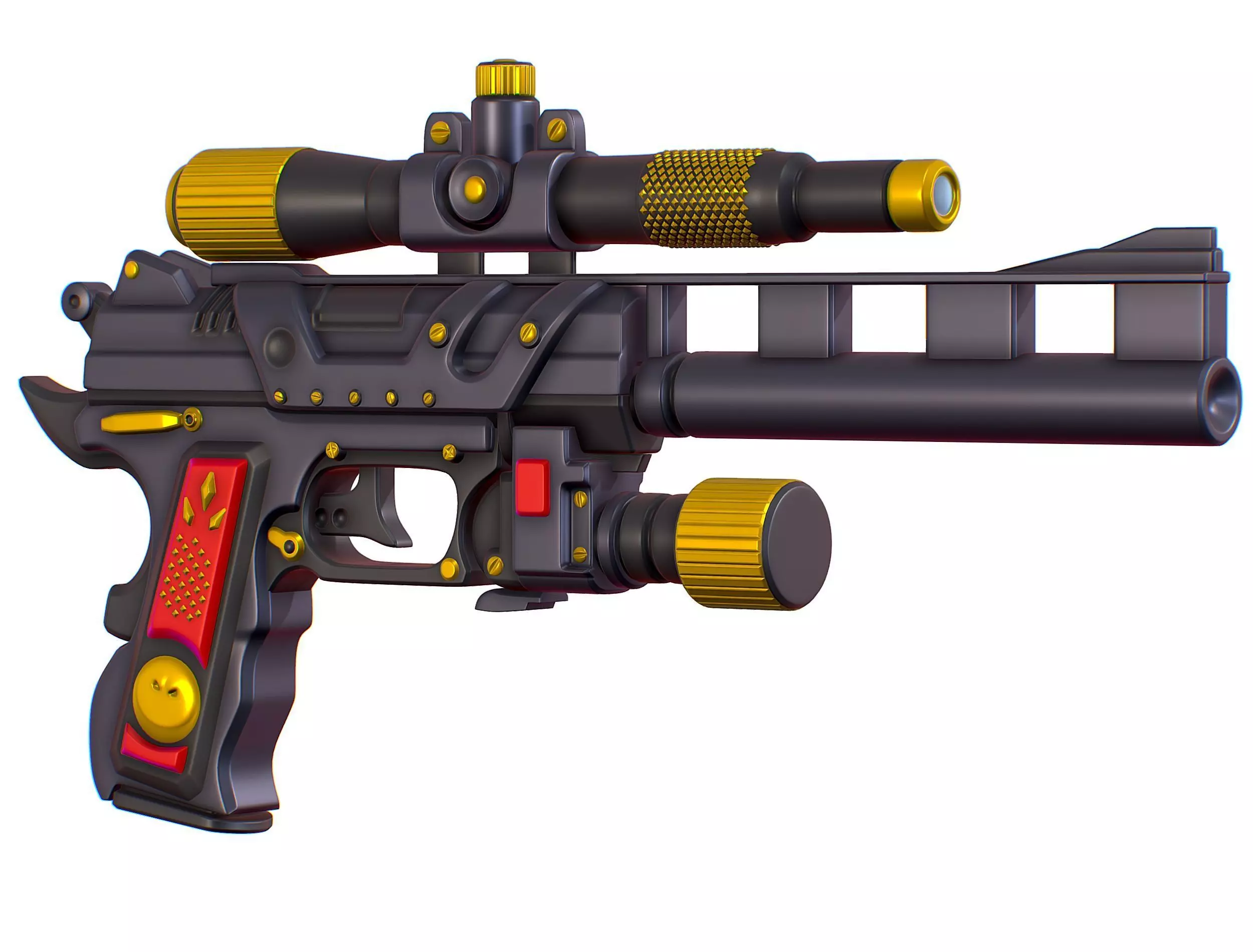 High Poly Pistol Revolver Telescopic Sight Low-poly 3D model_0