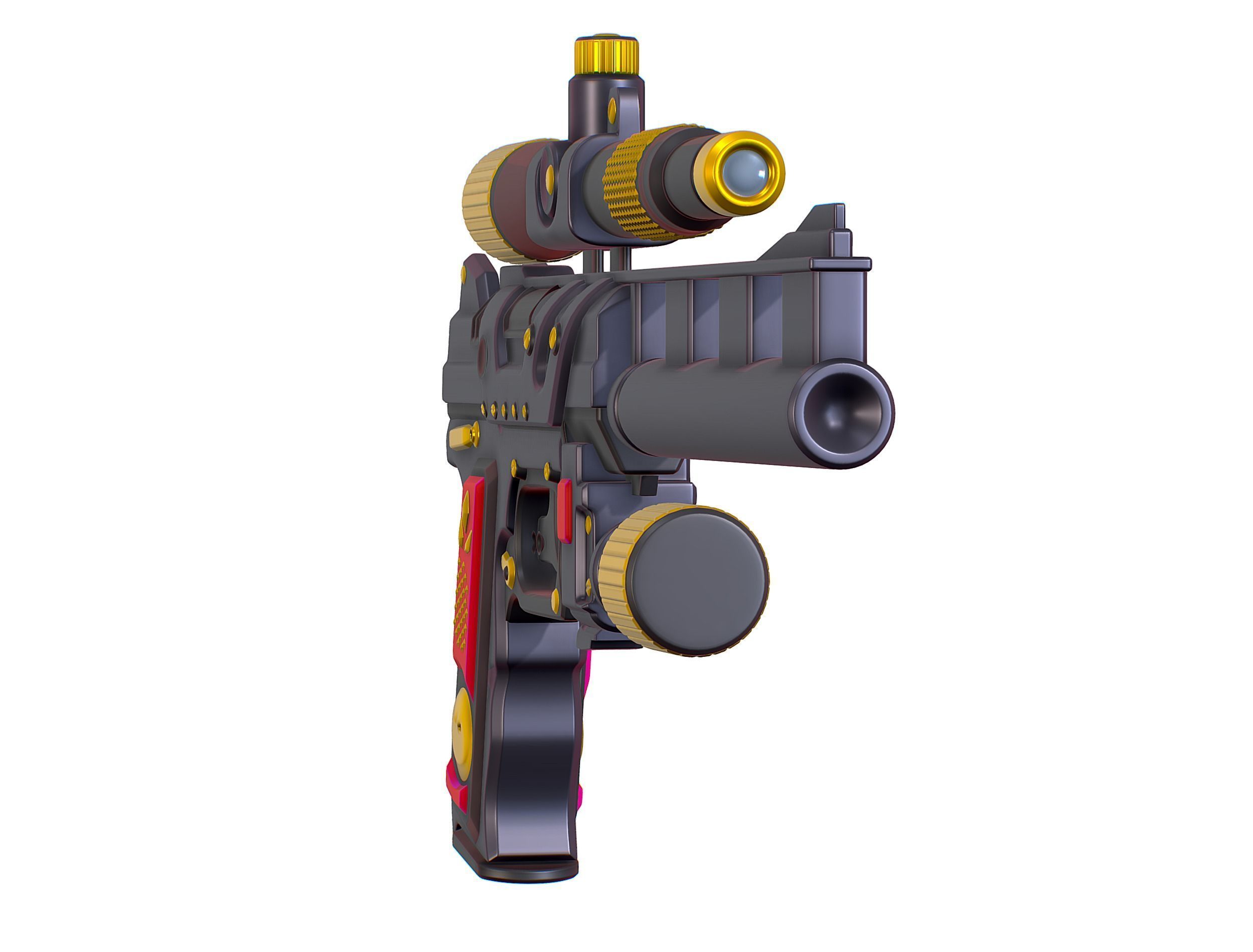 High Poly Pistol Revolver Telescopic Sight Low-poly 3D model_3