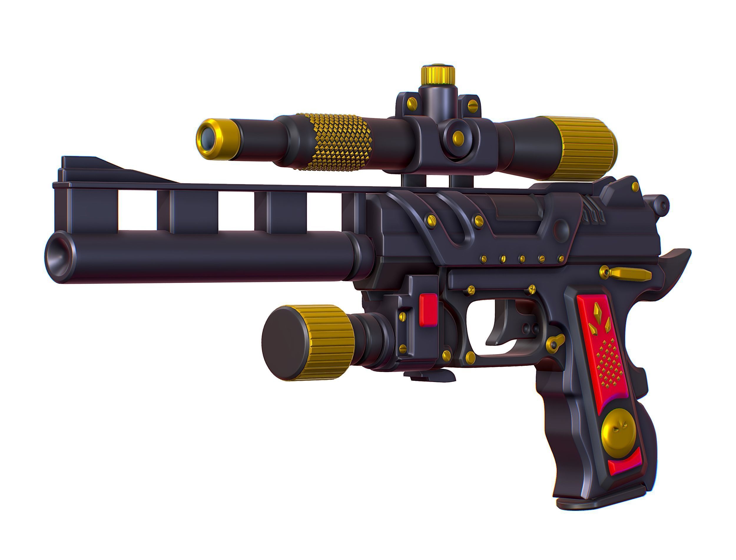 High Poly Pistol Revolver Telescopic Sight Low-poly 3D model_7