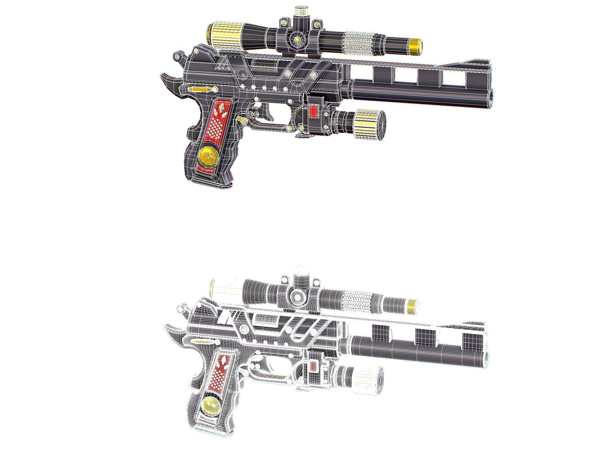 High Poly Pistol Revolver Telescopic Sight Low-poly 3D model_25