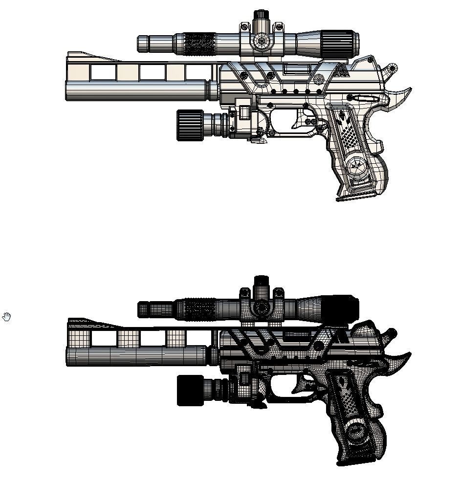 High Poly Pistol Revolver Telescopic Sight Low-poly 3D model_29
