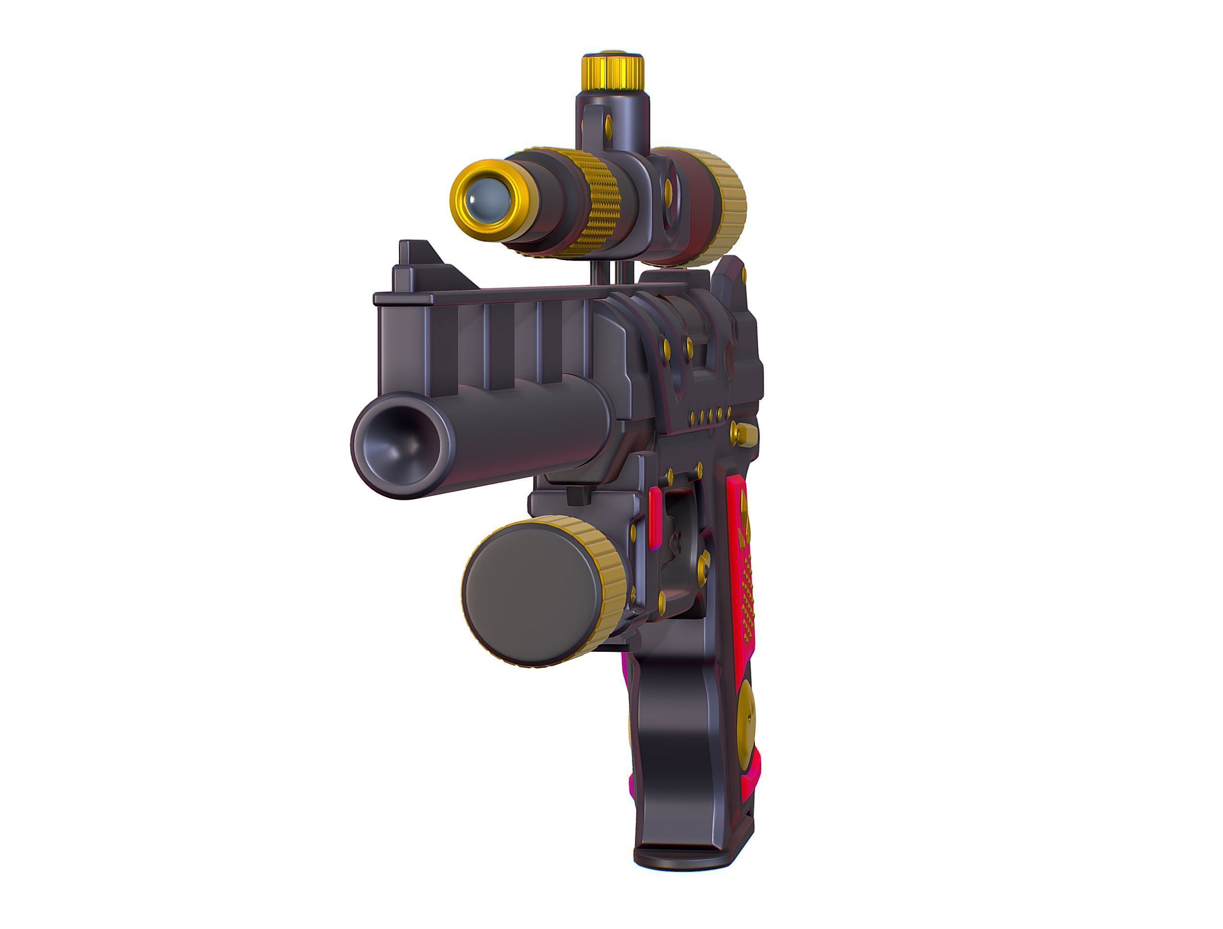 High Poly Pistol Revolver Telescopic Sight Low-poly 3D model_5