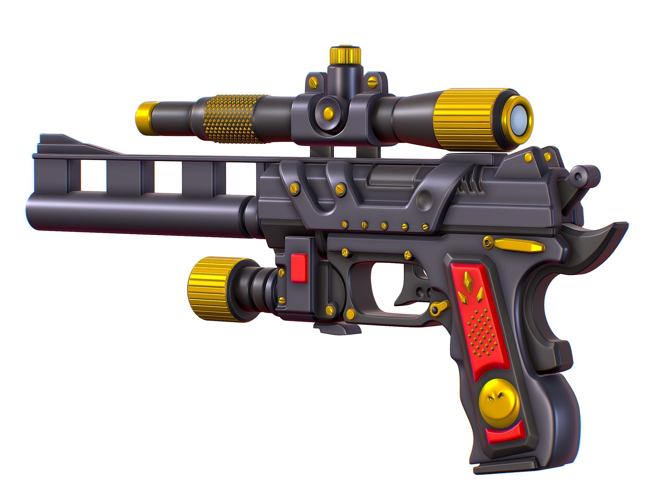 High Poly Pistol Revolver Telescopic Sight Low-poly 3D model_10