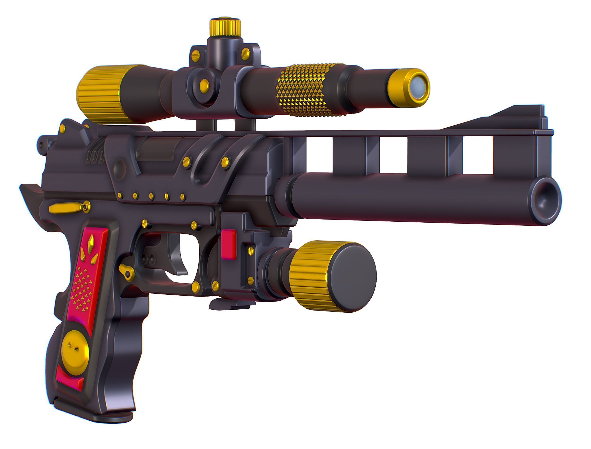 High Poly Pistol Revolver Telescopic Sight Low-poly 3D model_1