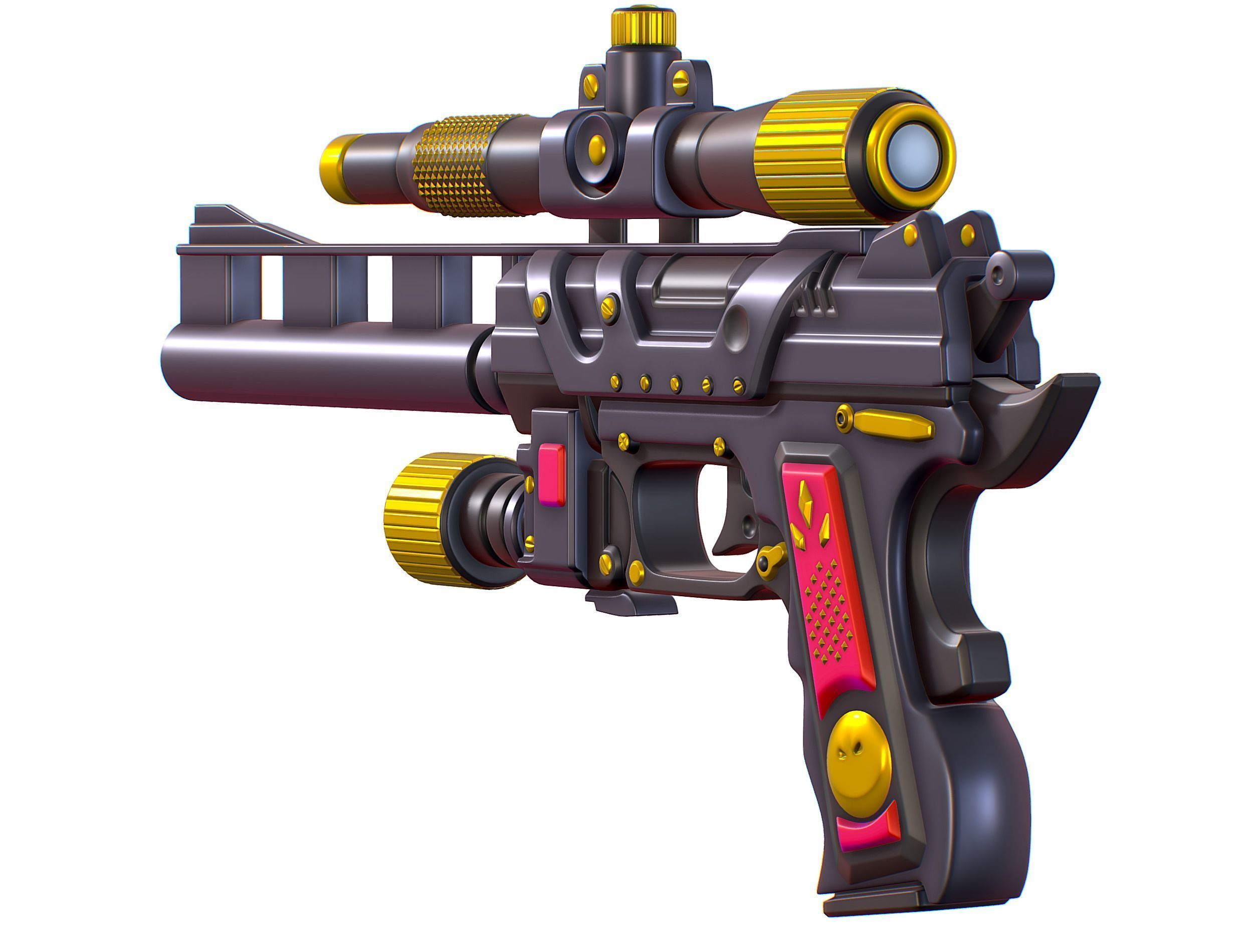 High Poly Pistol Revolver Telescopic Sight Low-poly 3D model_11