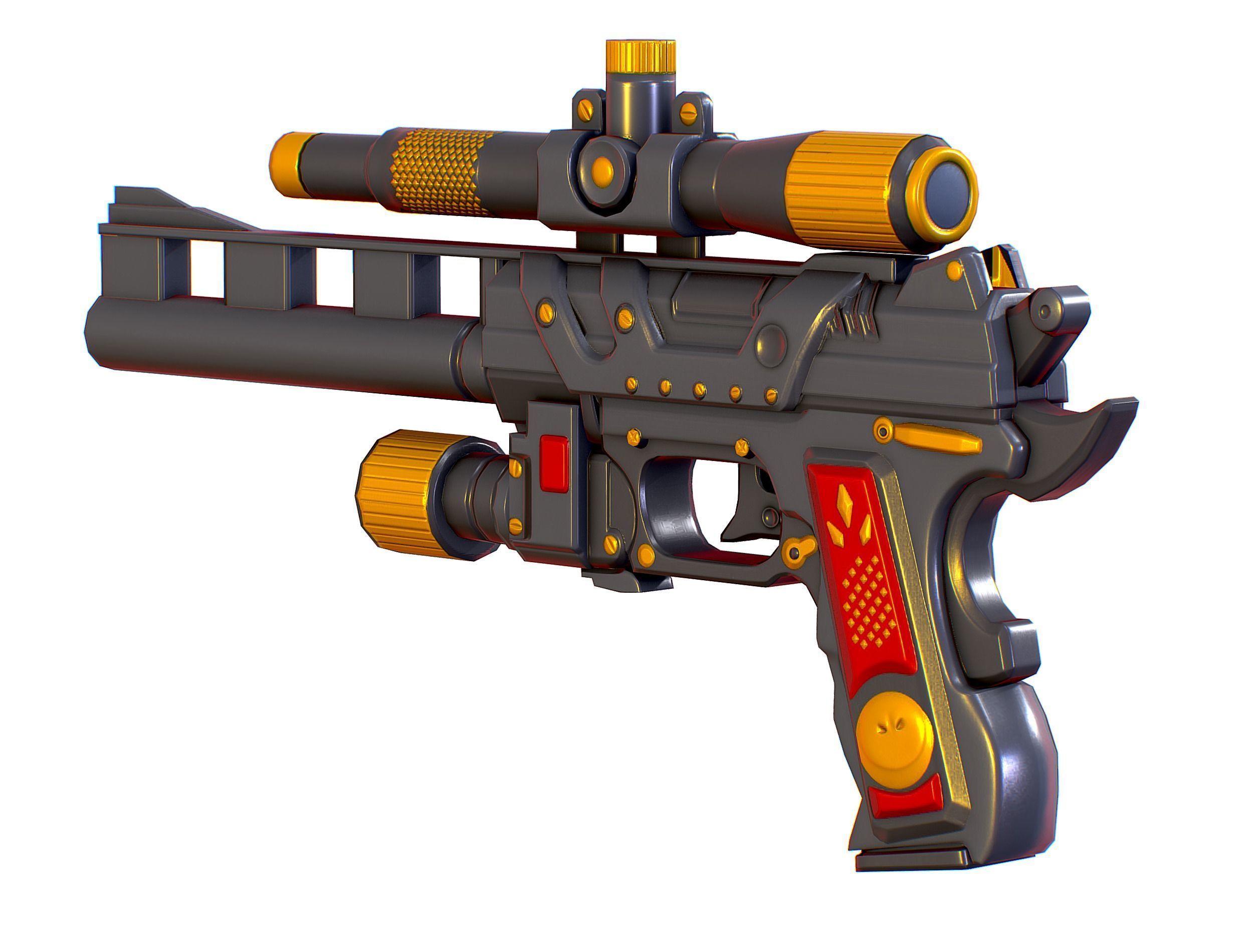 Low Poly Pistol Revolver Telescopic Sight Low-poly 3D model_8