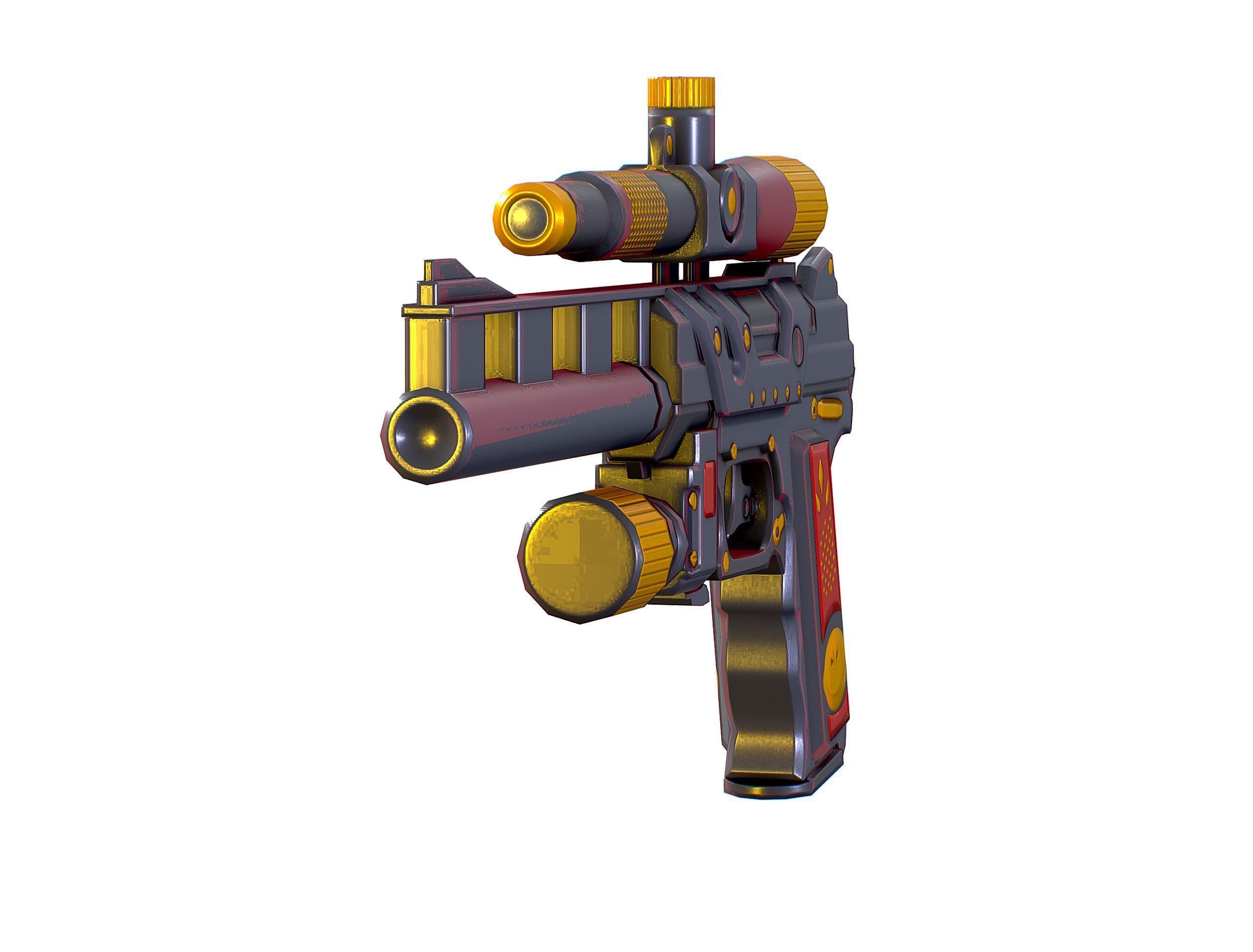 Low Poly Pistol Revolver Telescopic Sight Low-poly 3D model_13