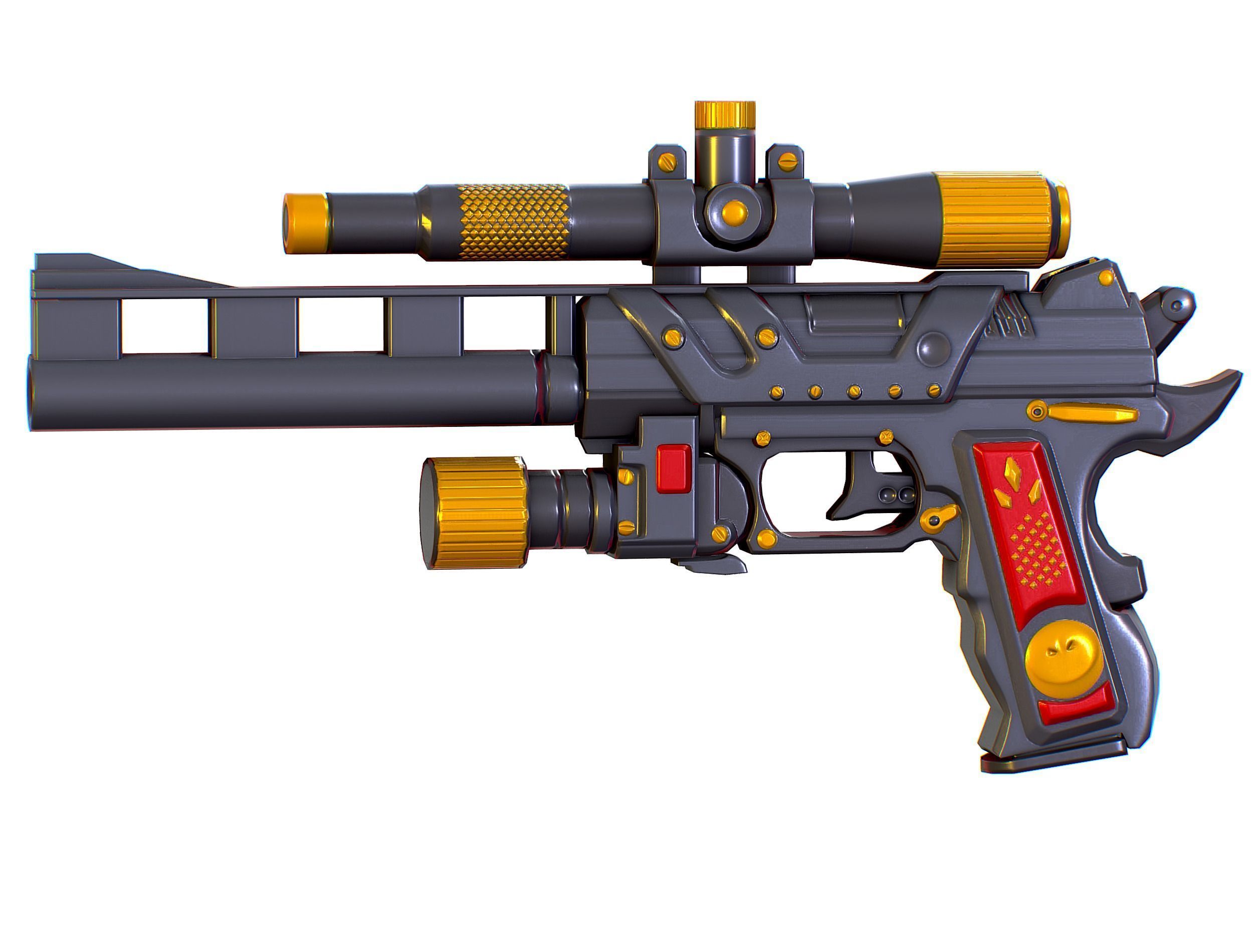 Low Poly Pistol Revolver Telescopic Sight Low-poly 3D model_10