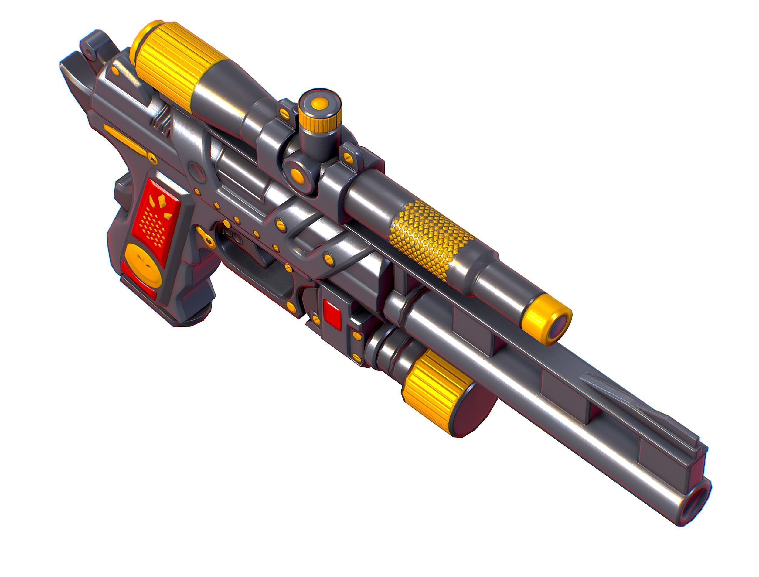 Low Poly Pistol Revolver Telescopic Sight Low-poly 3D model_18