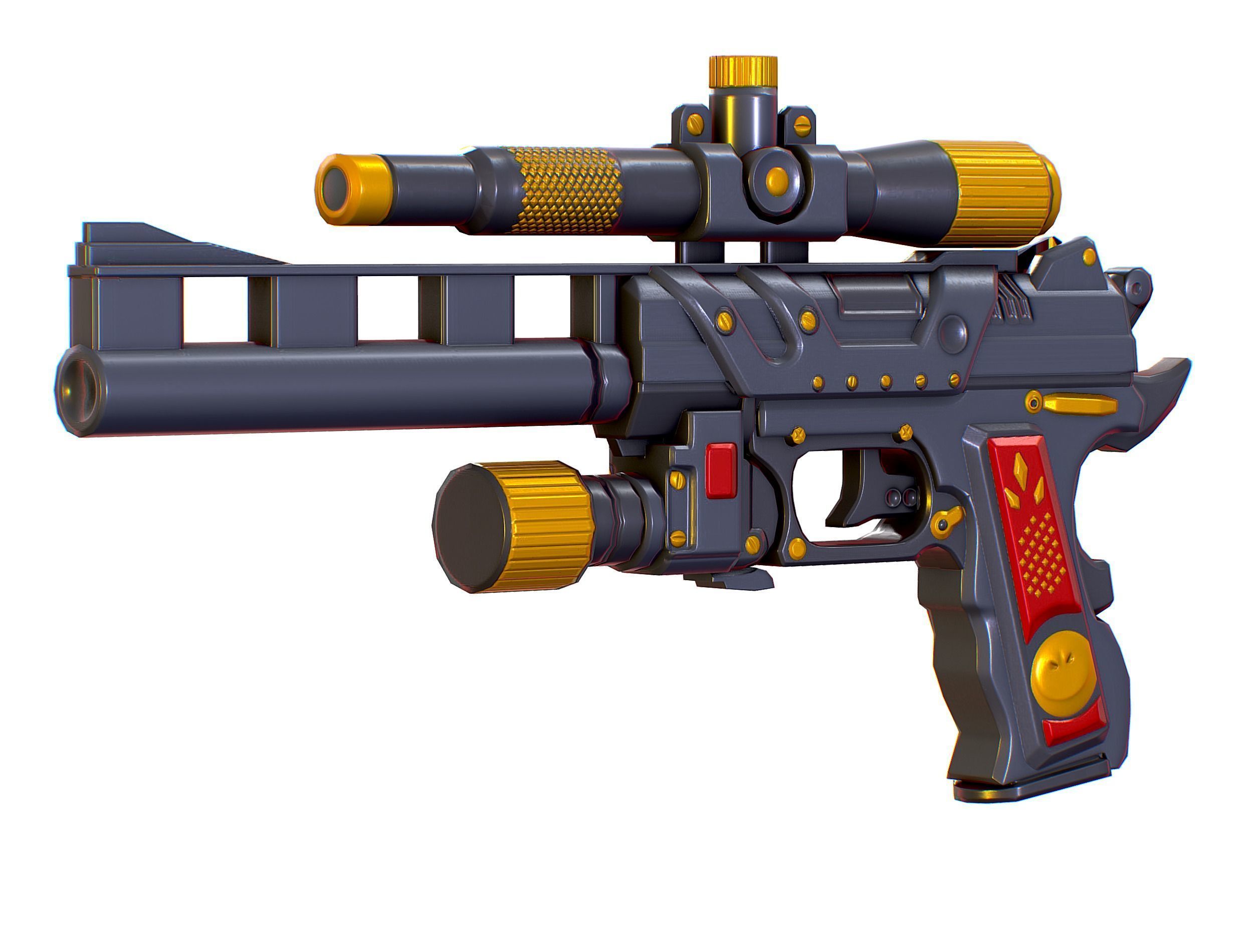 Low Poly Pistol Revolver Telescopic Sight Low-poly 3D model_11