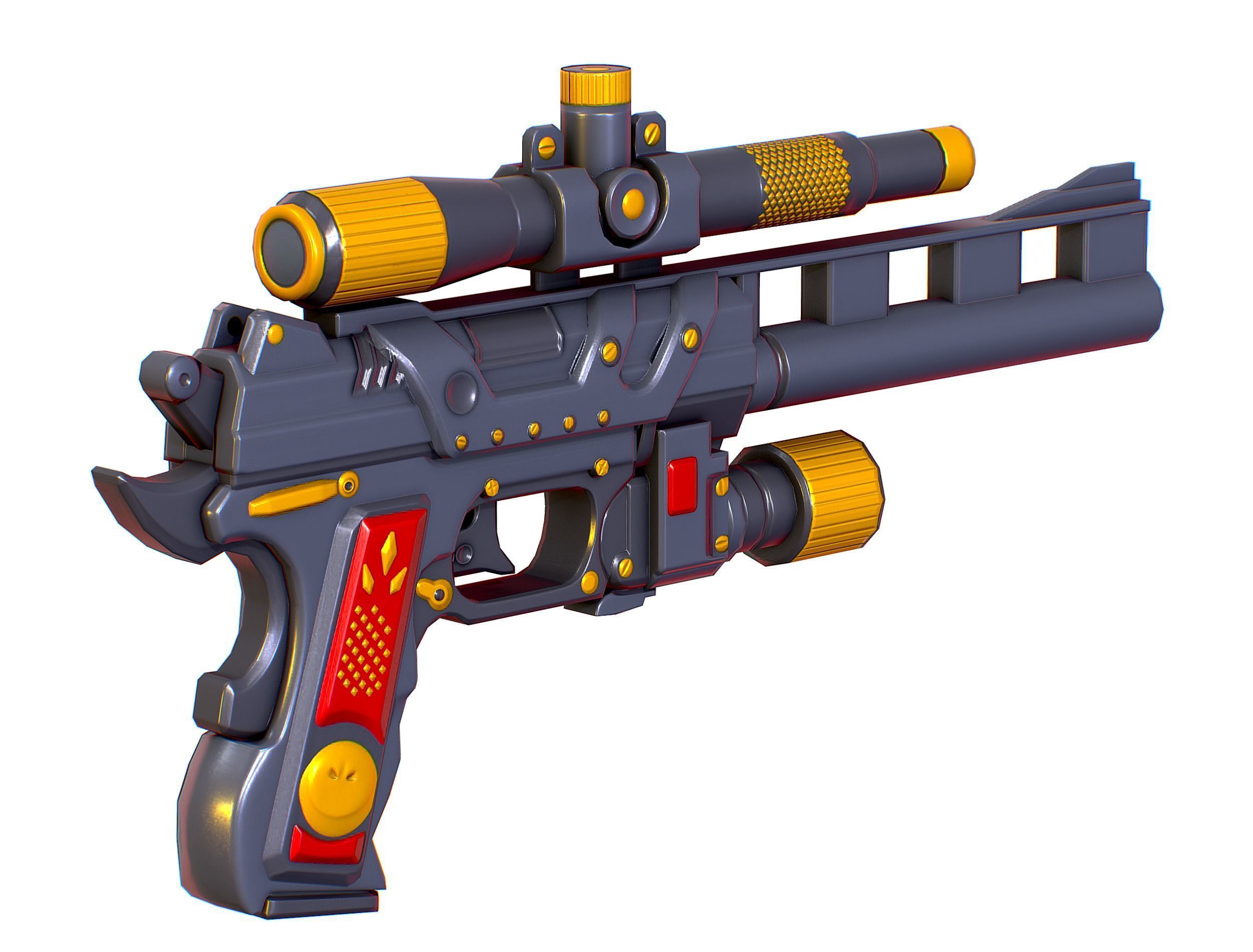 Low Poly Pistol Revolver Telescopic Sight Low-poly 3D model_1