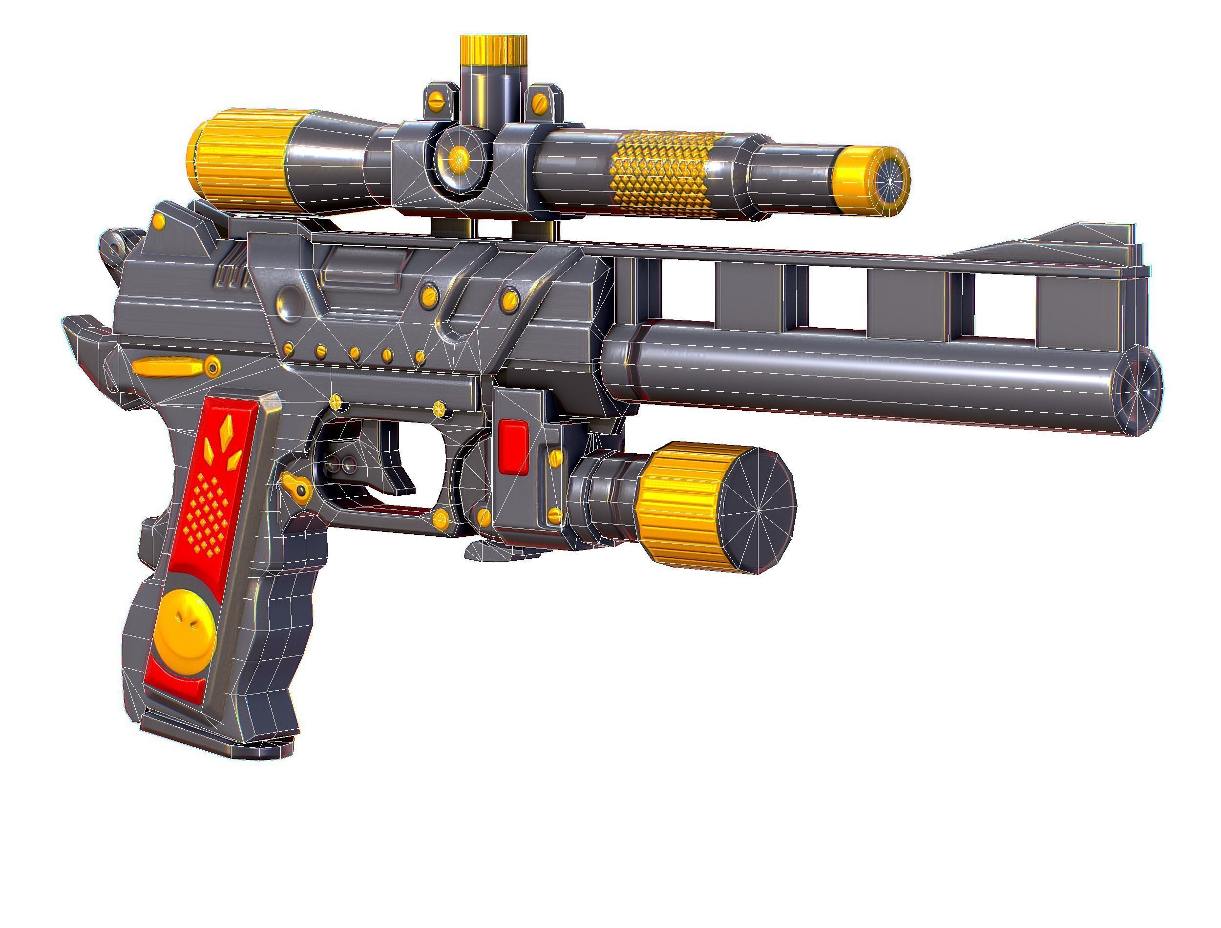 Low Poly Pistol Revolver Telescopic Sight Low-poly 3D model_22