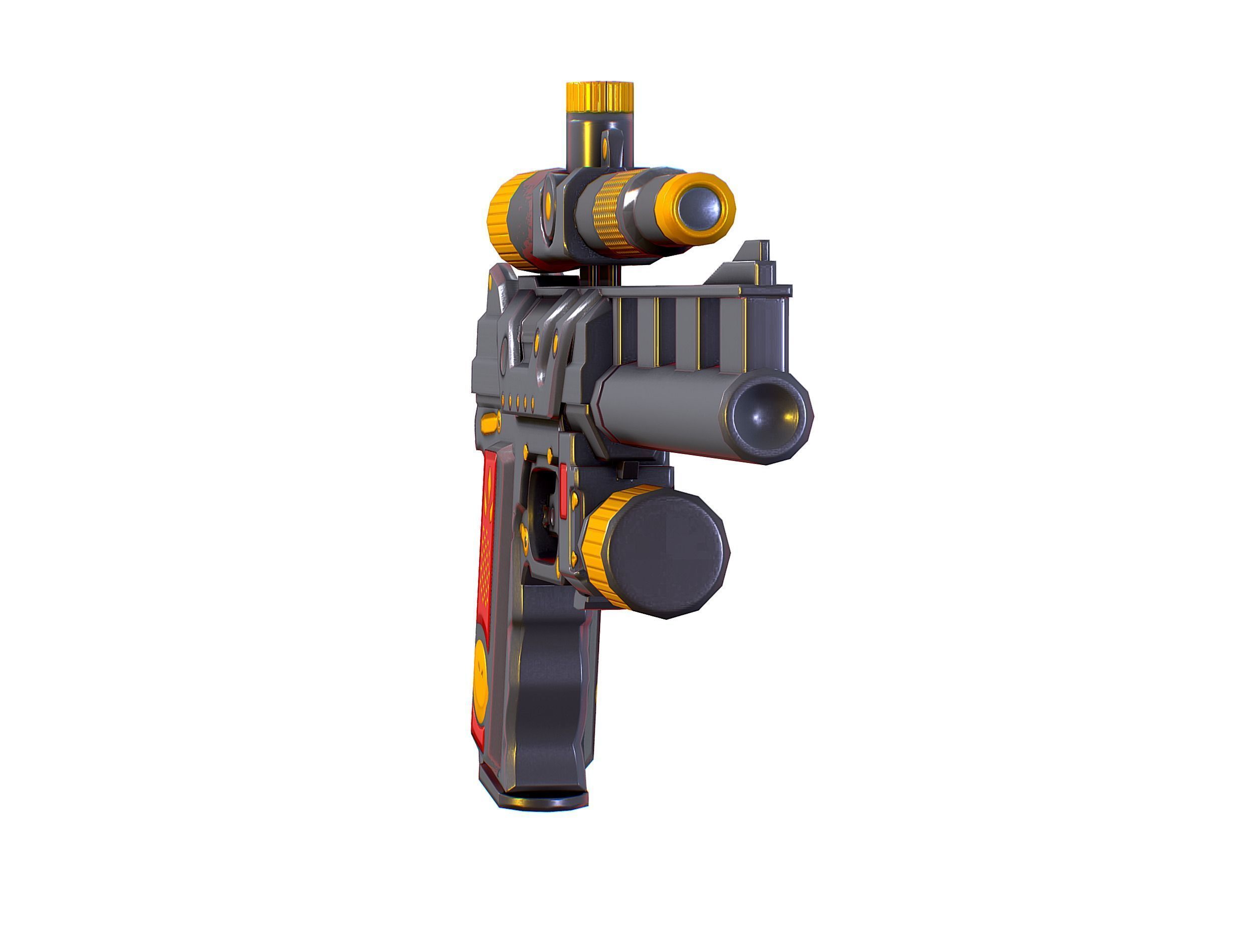 Low Poly Pistol Revolver Telescopic Sight Low-poly 3D model_15