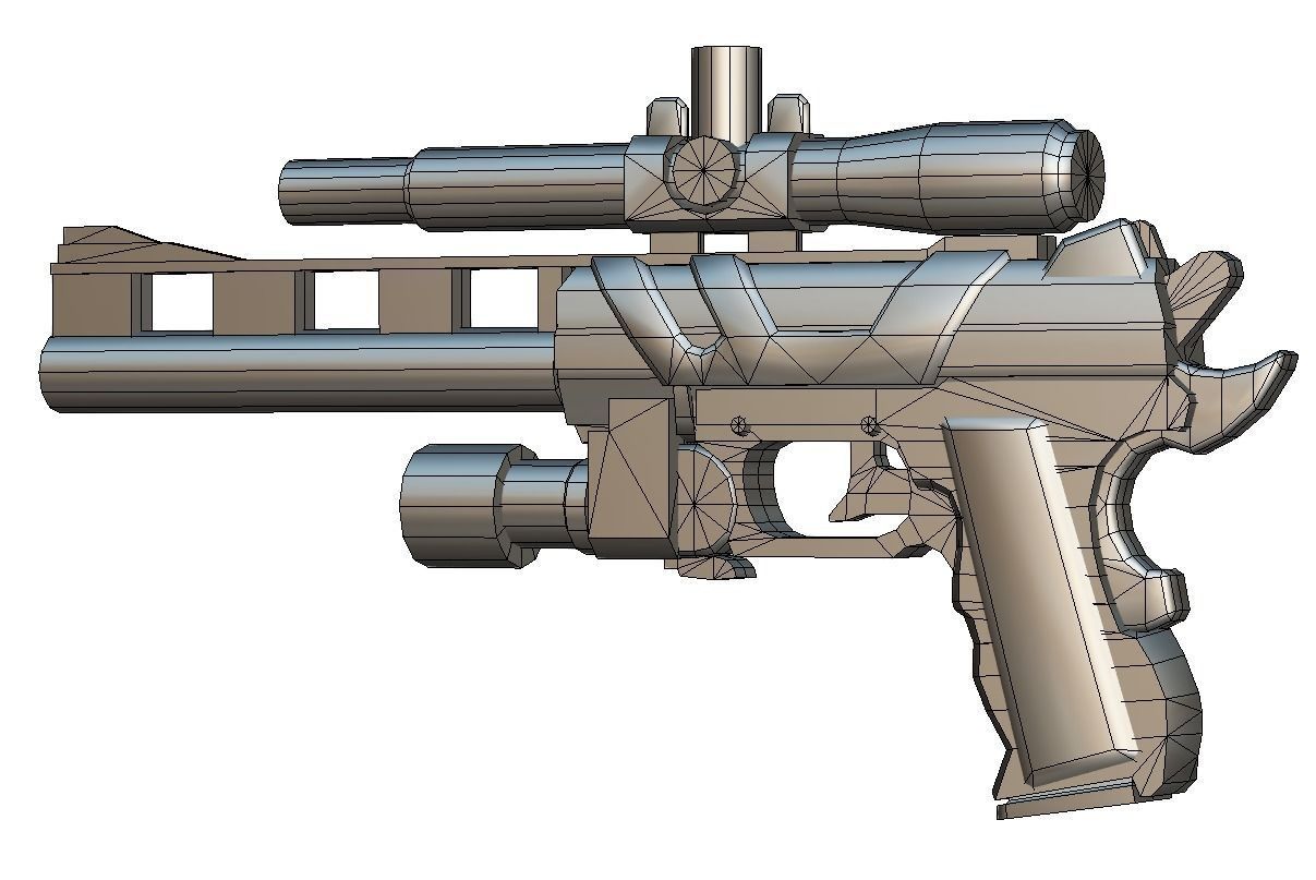 Low Poly Pistol Revolver Telescopic Sight Low-poly 3D model_27
