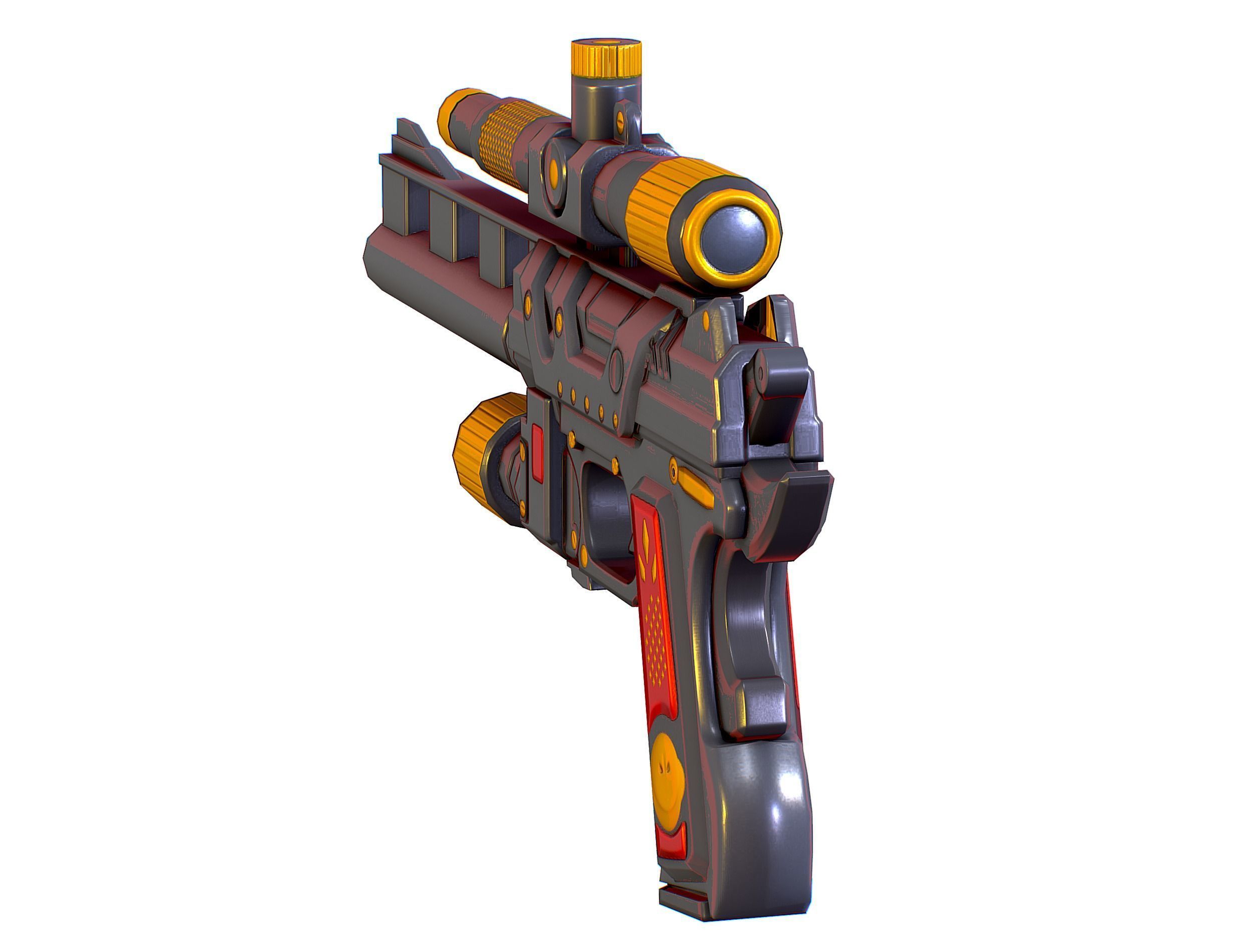 Low Poly Pistol Revolver Telescopic Sight Low-poly 3D model_6