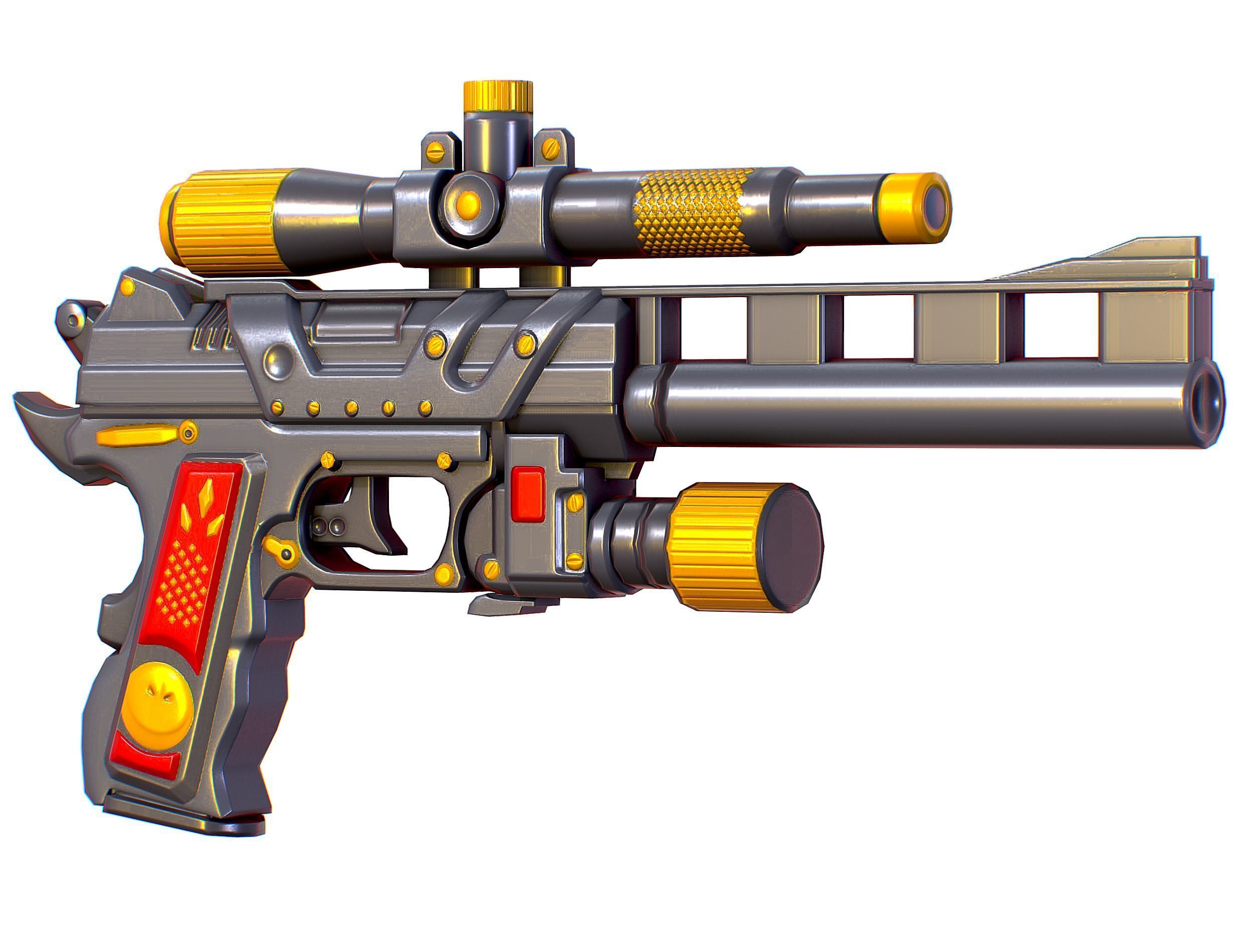 Low Poly Pistol Revolver Telescopic Sight Low-poly 3D model_17