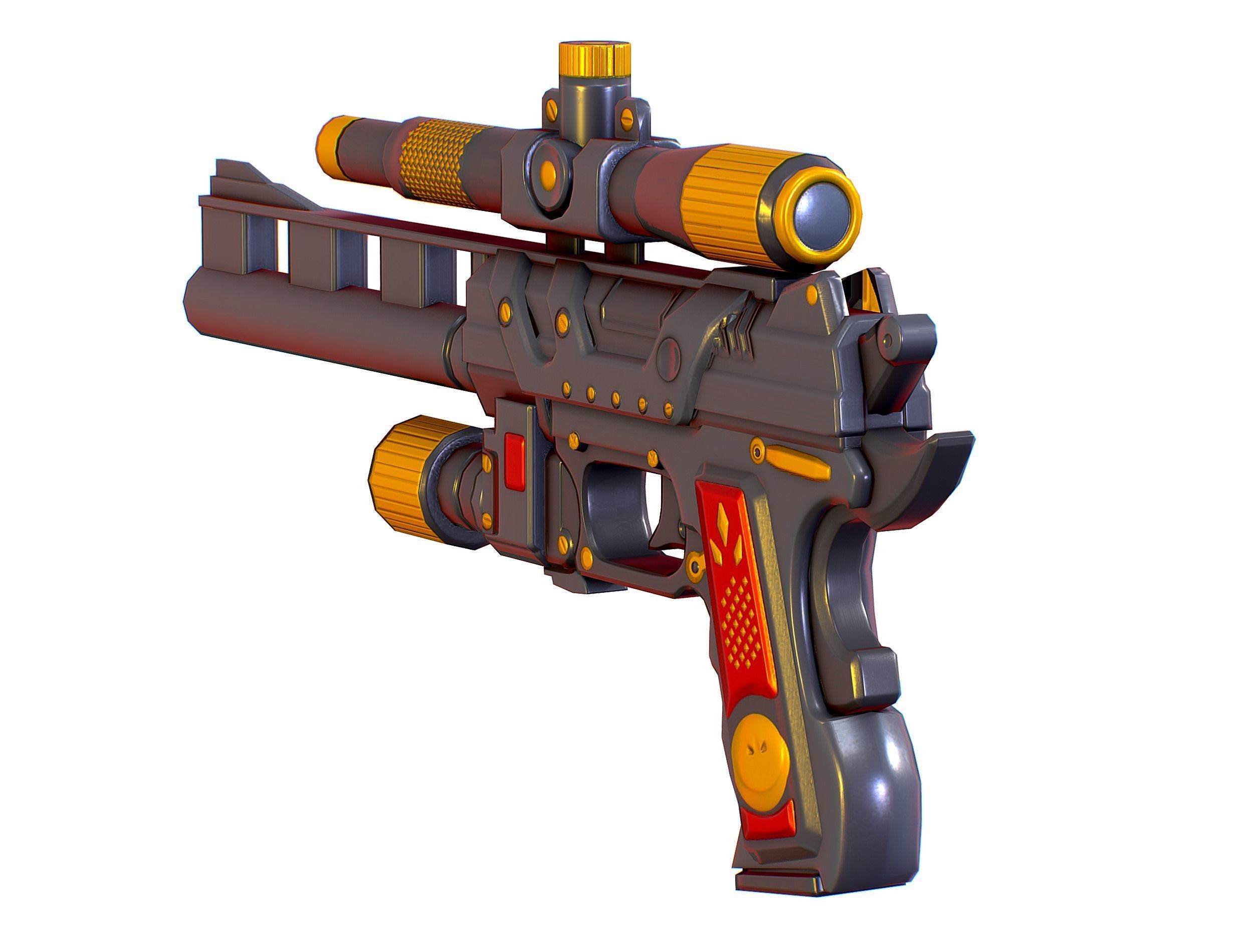 Low Poly Pistol Revolver Telescopic Sight Low-poly 3D model_7