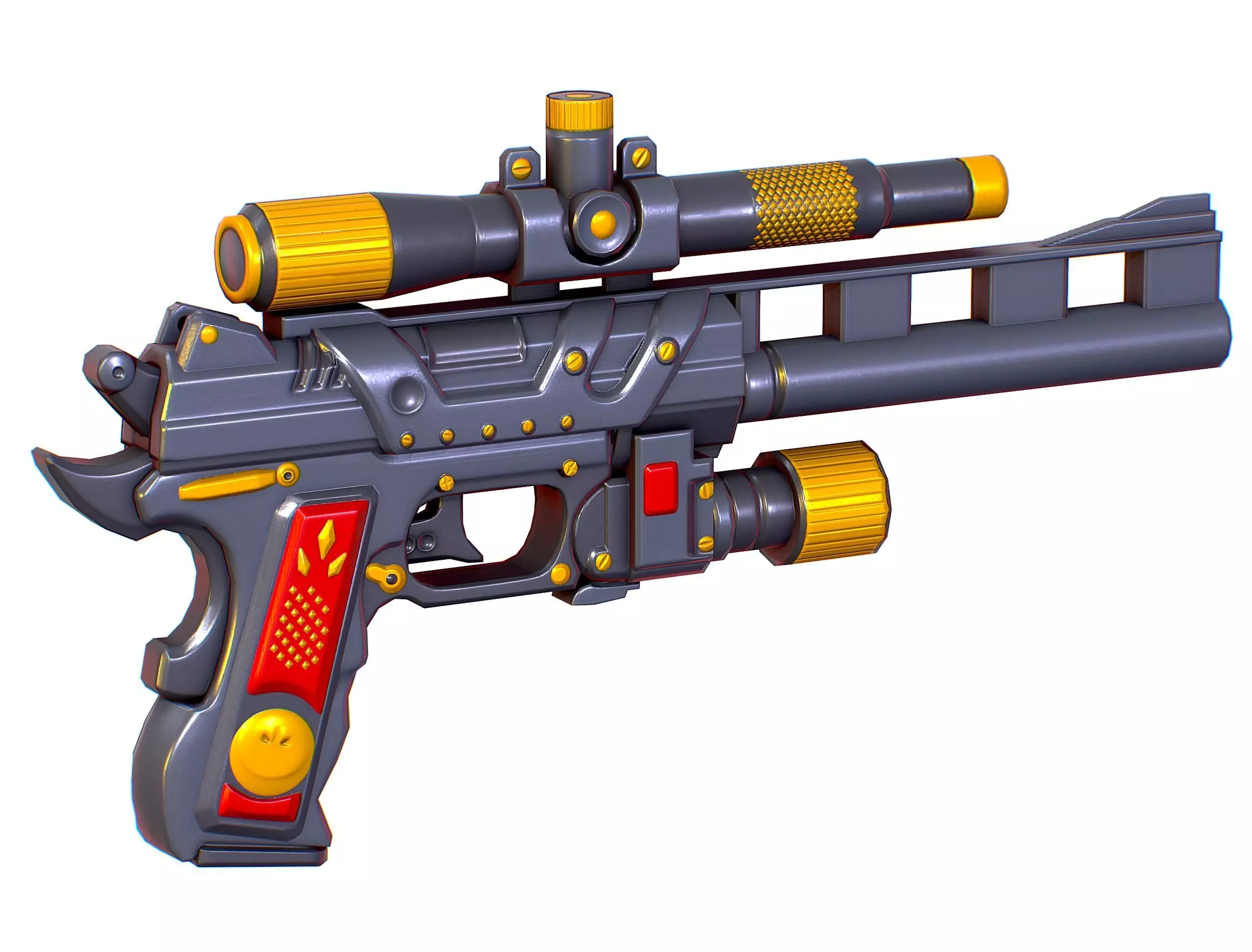 Low Poly Pistol Revolver Telescopic Sight Low-poly 3D model_0