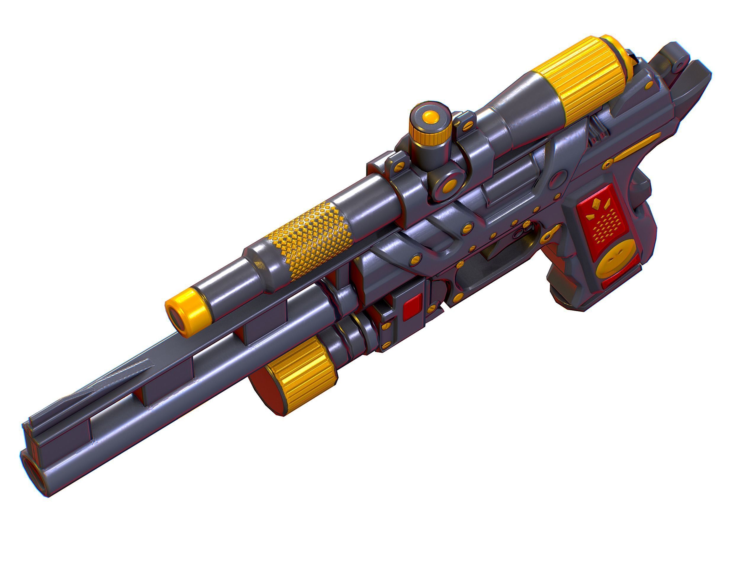 Low Poly Pistol Revolver Telescopic Sight Low-poly 3D model_19