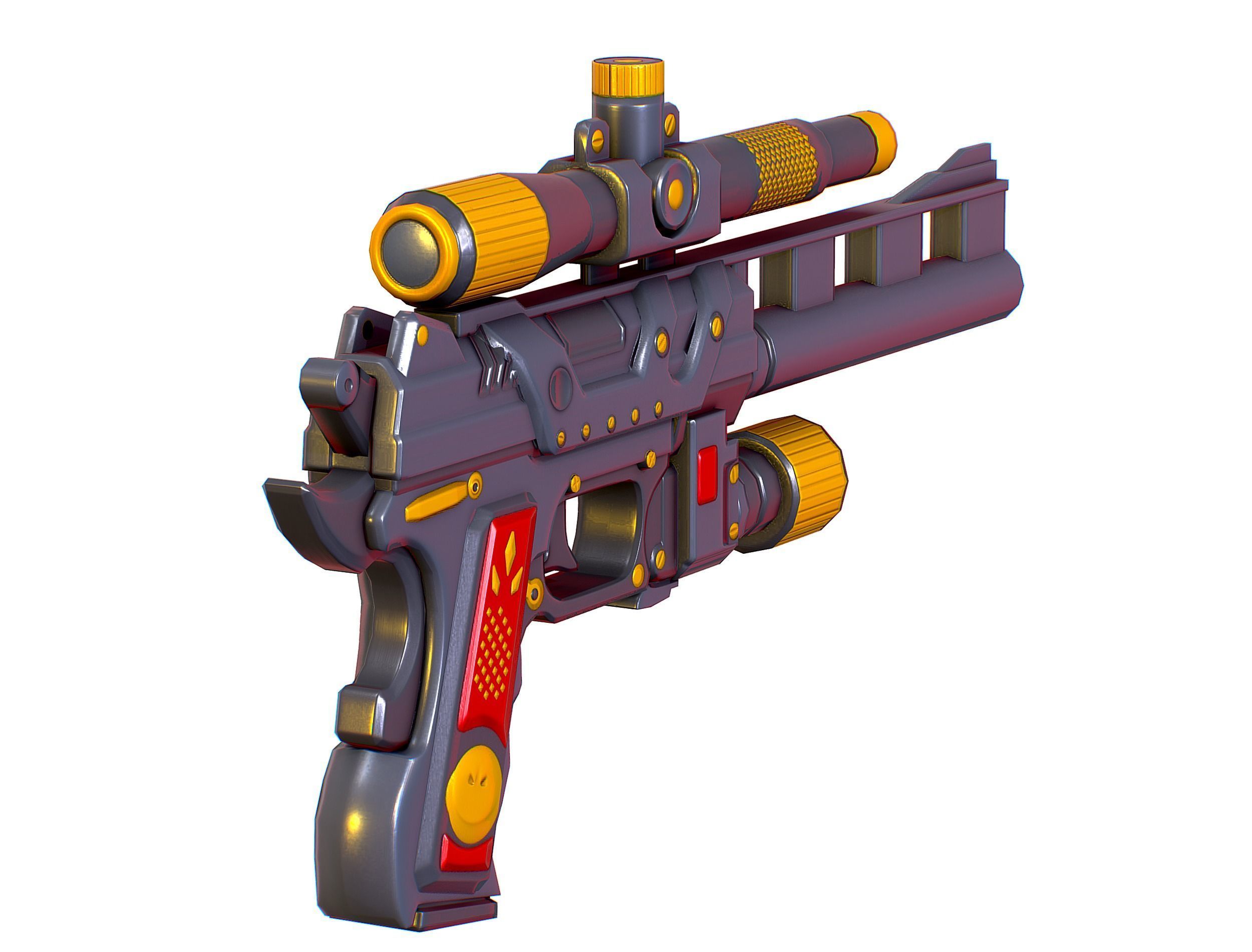 Low Poly Pistol Revolver Telescopic Sight Low-poly 3D model_2