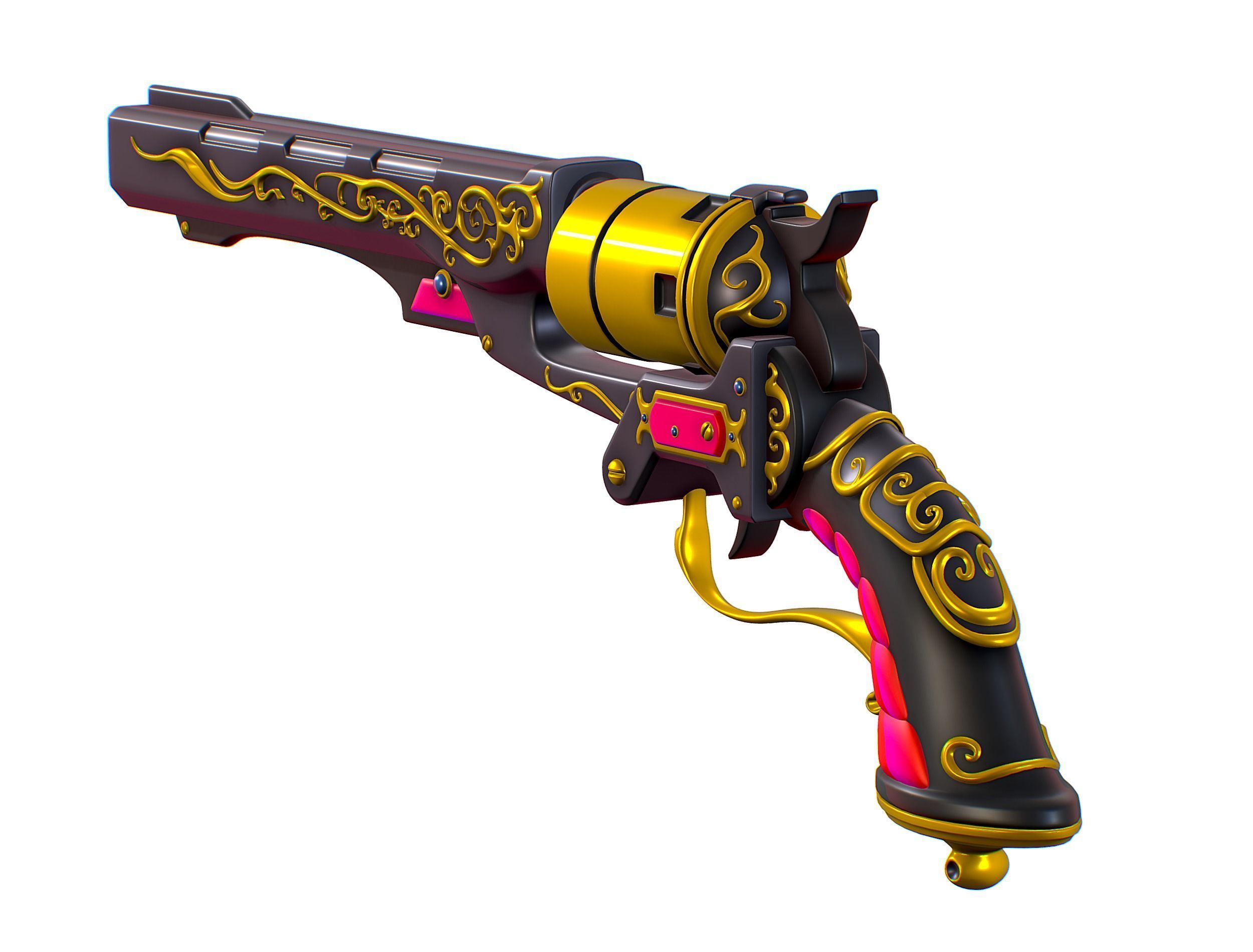 High Poly Multibarrel Short Barrel Revolver Low-poly 3D model_6