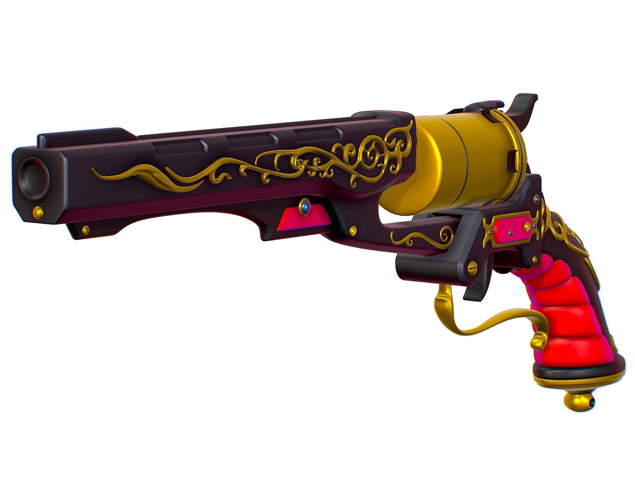 High Poly Multibarrel Short Barrel Revolver Low-poly 3D model_10