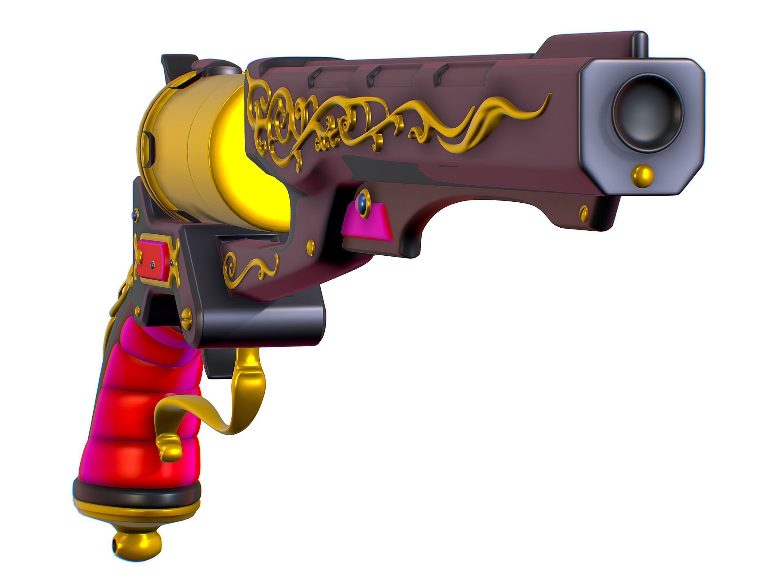 High Poly Multibarrel Short Barrel Revolver Low-poly 3D model_15