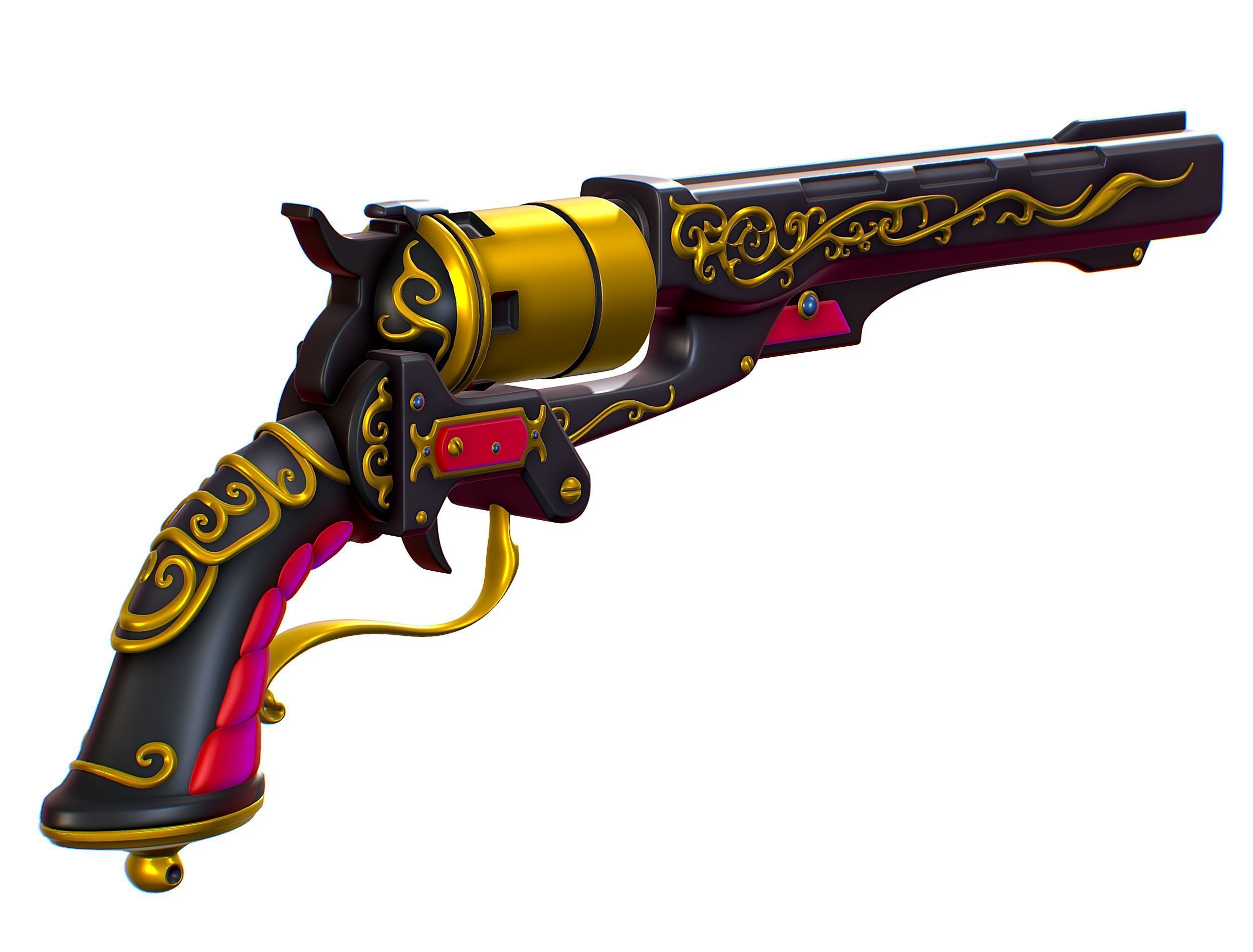 High Poly Multibarrel Short Barrel Revolver Low-poly 3D model_1