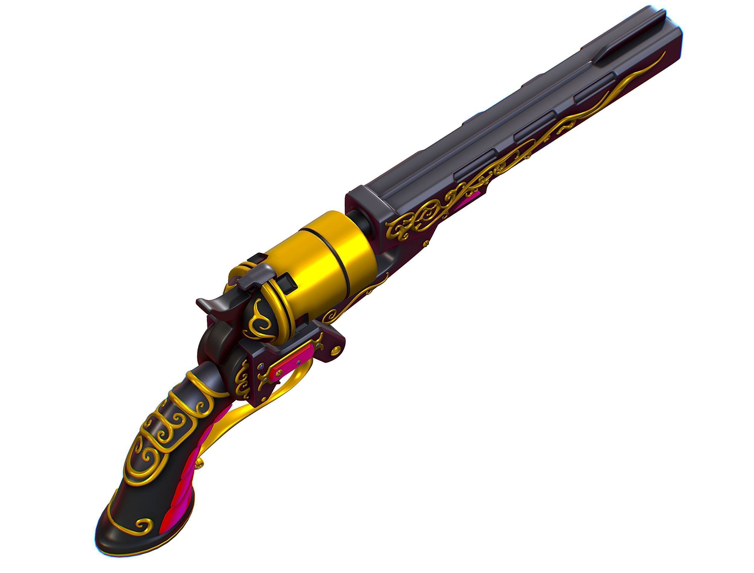 High Poly Multibarrel Short Barrel Revolver Low-poly 3D model_19