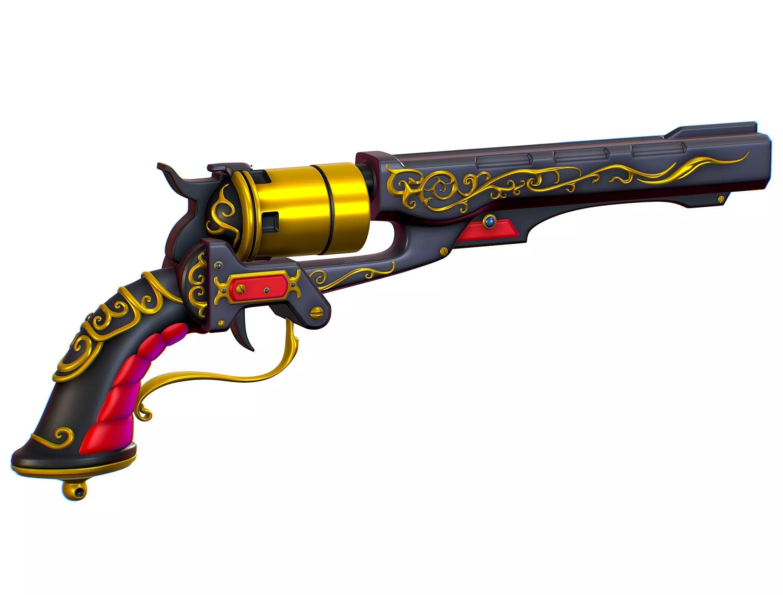 High Poly Multibarrel Short Barrel Revolver Low-poly 3D model_0