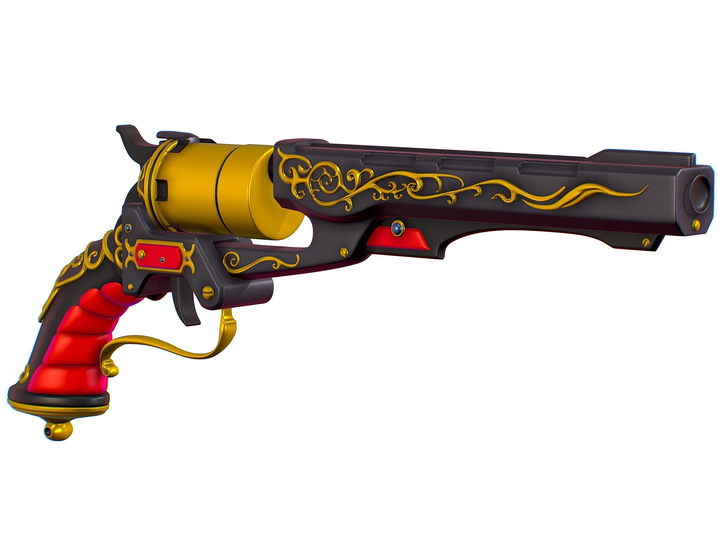 High Poly Multibarrel Short Barrel Revolver Low-poly 3D model_16