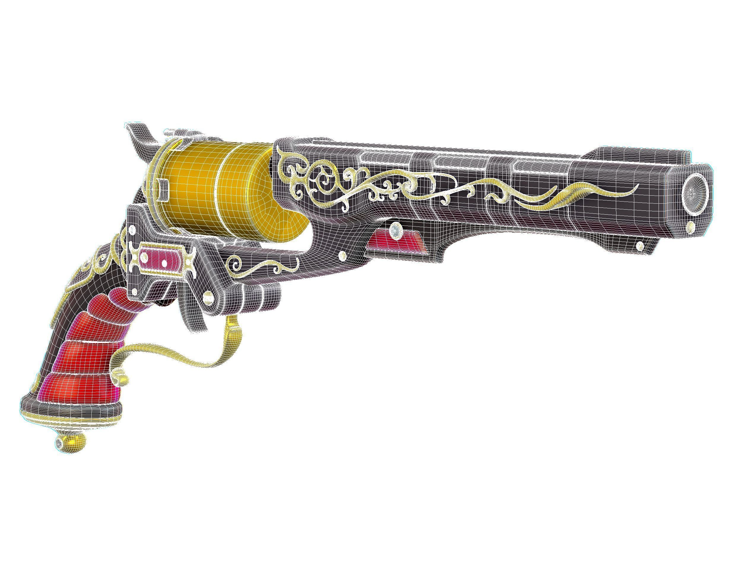 High Poly Multibarrel Short Barrel Revolver Low-poly 3D model_23