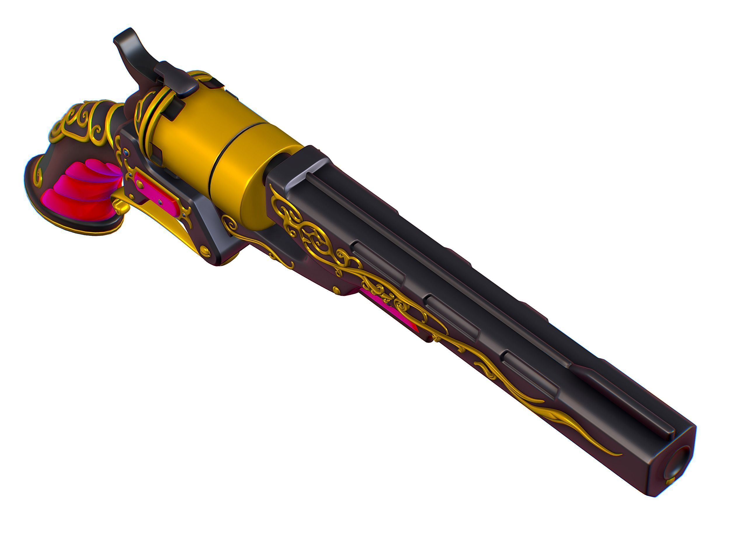 High Poly Multibarrel Short Barrel Revolver Low-poly 3D model_22