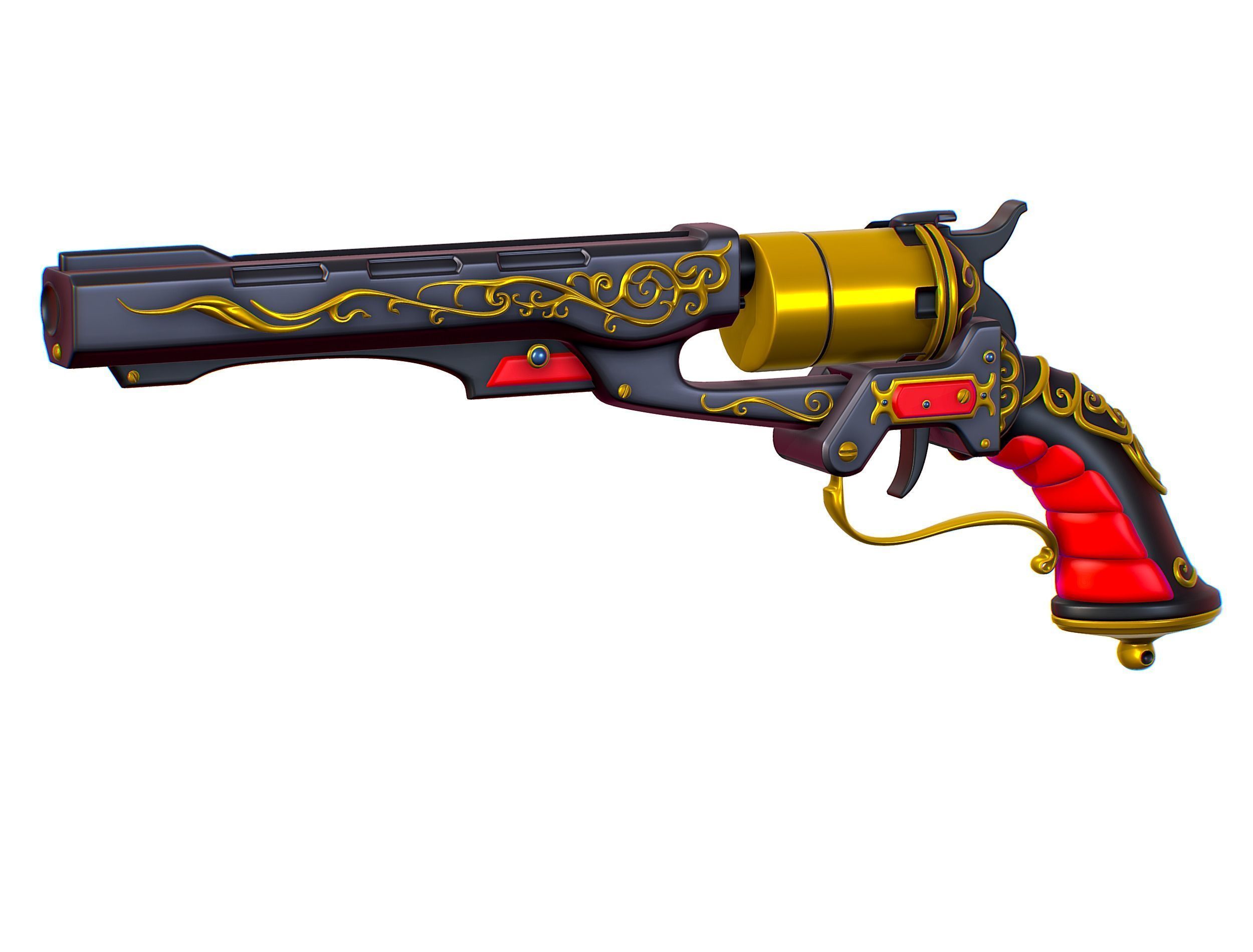 High Poly Multibarrel Short Barrel Revolver Low-poly 3D model_9