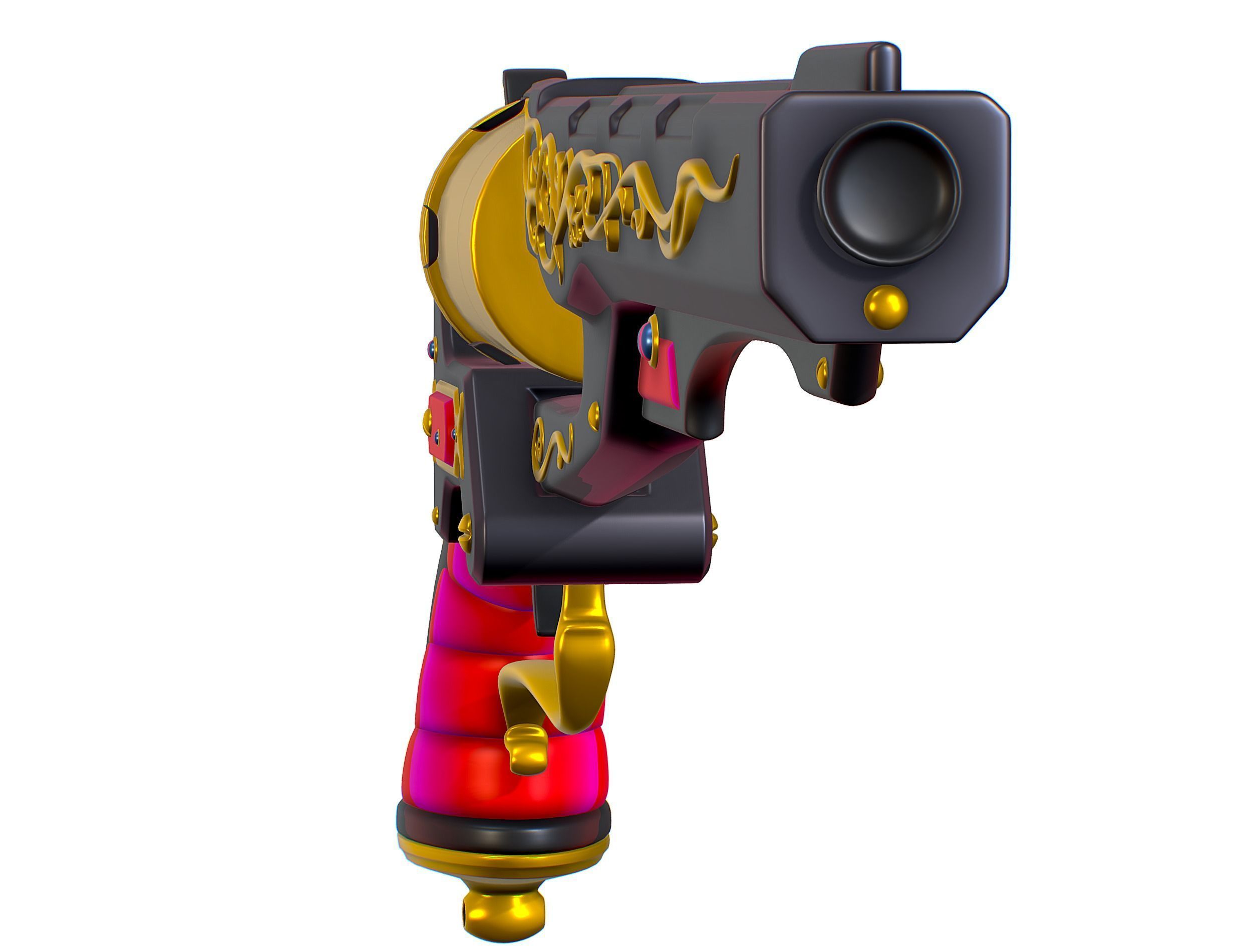 High Poly Multibarrel Short Barrel Revolver Low-poly 3D model_14